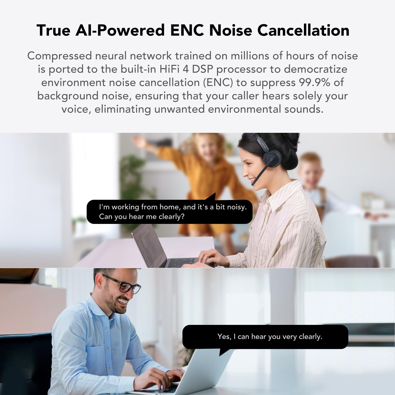 Nuroum HP31SN Bluetooth Wireless Headset with Microphone - ENC Noise Cancelling, Multi-Point V5.3, Mute Button - for Call Center, Office, Driving - Compatible with Zoom & Teams Meetings
