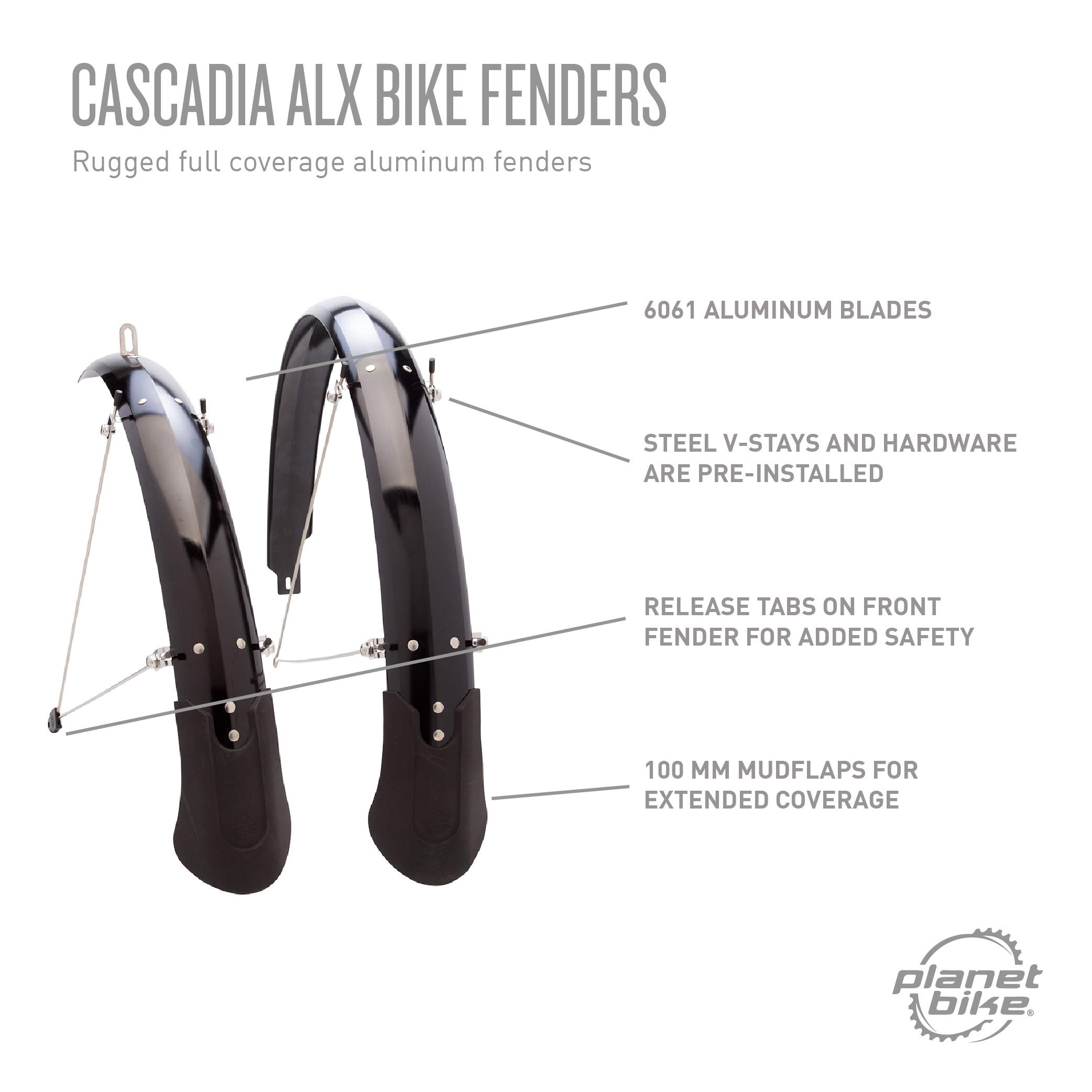 Planet Bike Cascadia ALX Bicycle Fenders - Lightweight Aluminum Bike Mudguards for Road & Hybrid Bikes - Perfect for Commuting & Wet Weather Cycling