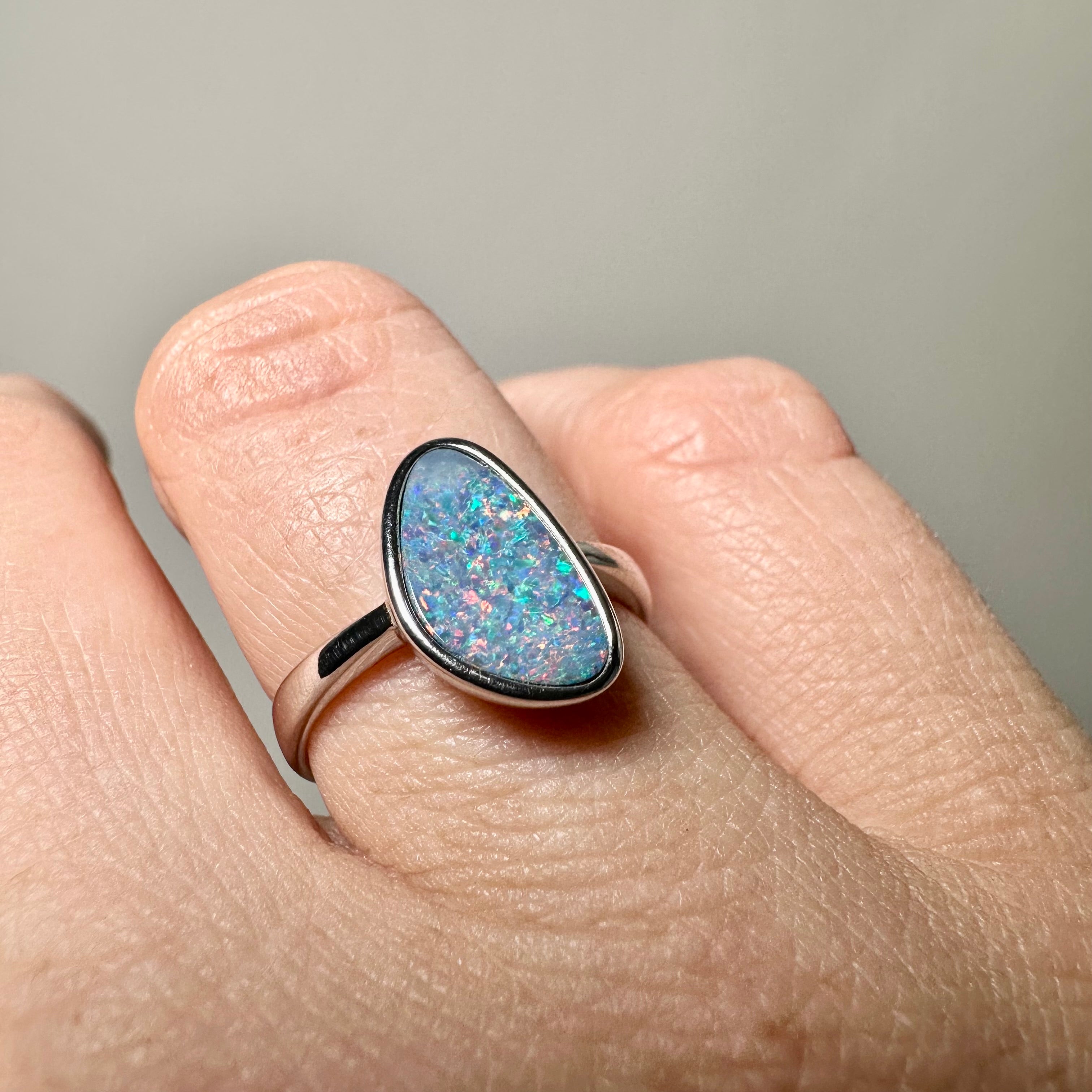 Opal Doublet Freeform Cabochon Ring - Size 7 (Coober Pedy Origin) | Natural Gemstone Jewelry for Women | Perfect for Weddings, Anniversaries & Special Occasions