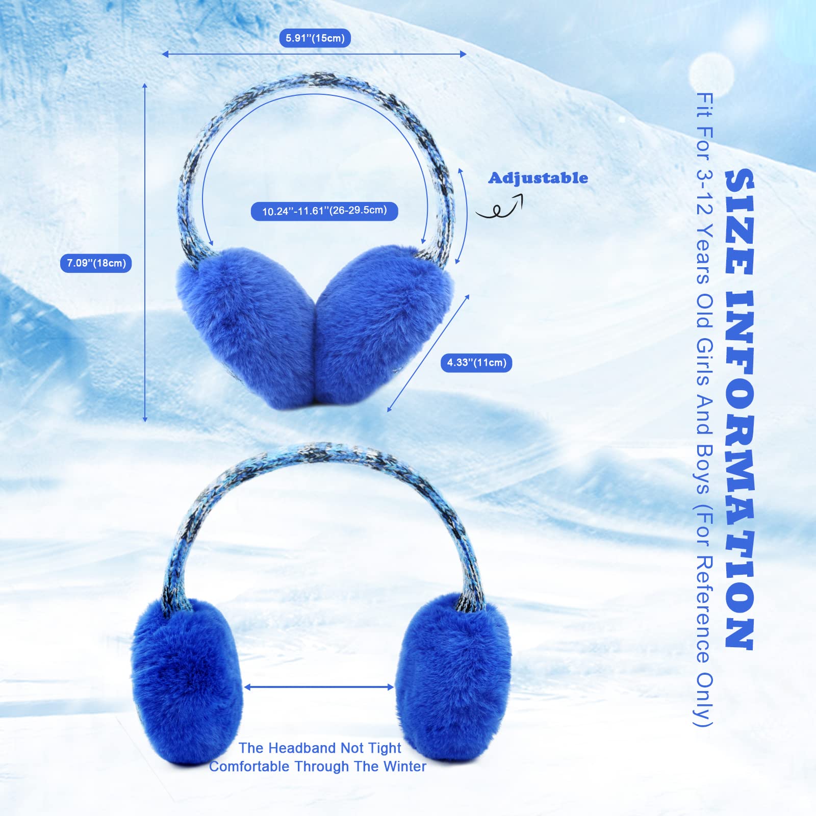 RAOEXI Winter Ear Muffs for Kids - Warm Furry Knit Earmuffs for Girls & Boys, Soft Plush Toddler Ear Warmers, Cold Weather Outdoor Ear Protection - Perfect for Snow Play, Winter Sports, and School Commutes