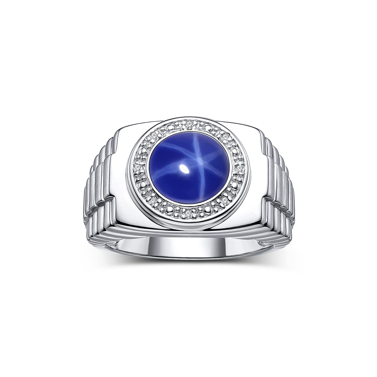 Rylos Men's Sterling Silver Round Cabochon Gemstone & Diamond Rings – Designer Style Jewelry for Men, Sizes 8-13 – Perfect for Weddings, Anniversaries & Special Occasions
