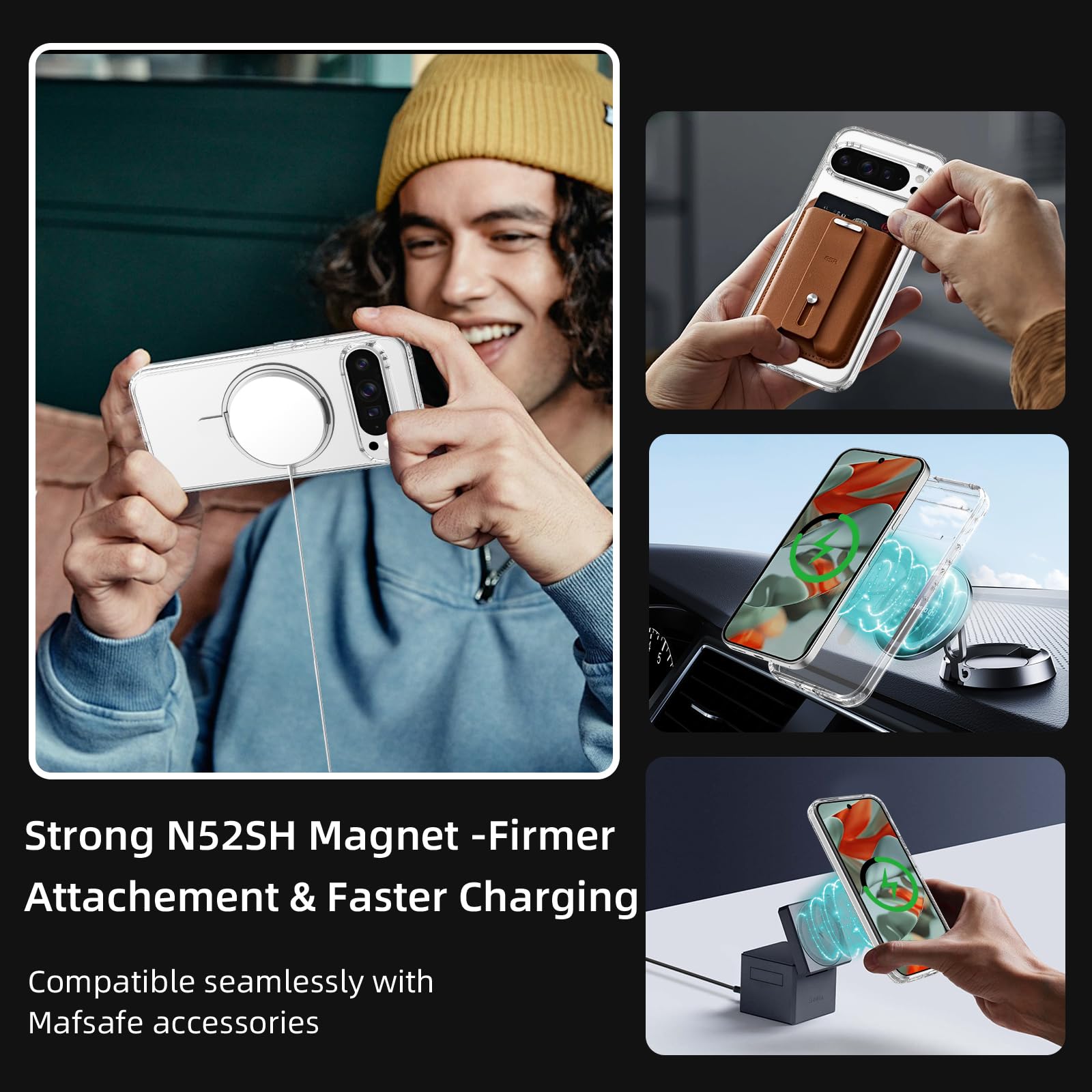 Magnetic Ring Case for Google Pixel 9 Pro XL - 360° Magsafe Compatible, Slim Shockproof Translucent Silicone Cover with Kickstand (Clear) - Perfect for Work, Travel & Everyday Protection