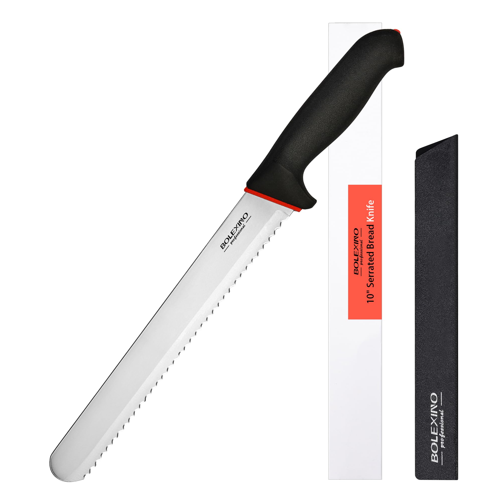 10 Inch Serrated Bread Knife with Sheath - Wavy Edge Professional Wide Blade for Homemade Bread, Crusty Loaves, Cakes & Bagels - 2.5MM Thickened High Carbon Stainless Steel - Perfect for Bakeries, Kitchens & Gift Giving
