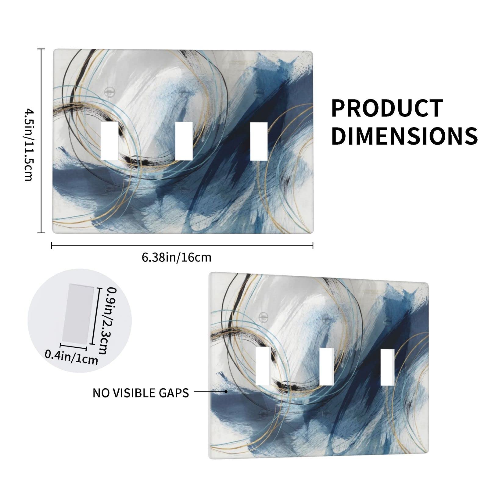Blue and White Abstract Art Decorative Light Switch Cover Plate - Triple Toggle 3 Gang Wall Plate (Standard Size 4.5