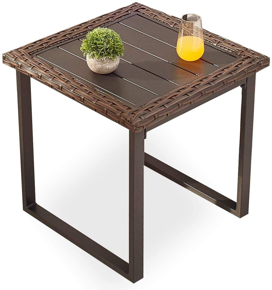 Romayard All-Weather Square Patio Side Table - Rattan Wicker Outdoor Coffee Table with Steel Frame - Perfect for Garden, Balcony & Poolside Decor