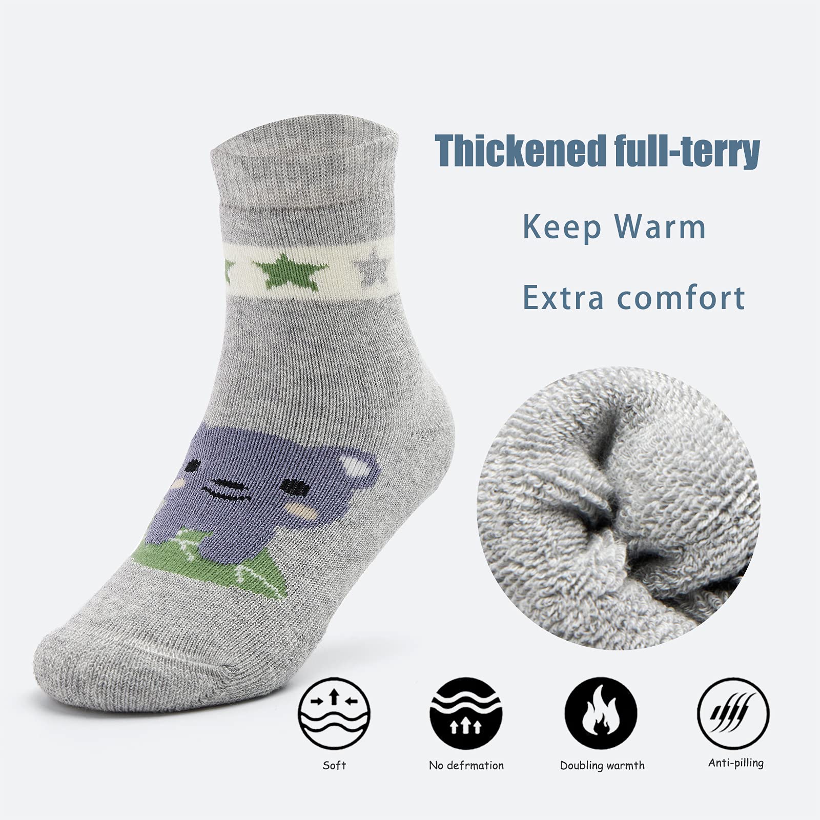 **Boys Winter Socks - 6 Pairs Warm Thermal Terry Crew Socks for Kids | Cozy & Durable Cold Weather Socks for School, Outdoor Play & Snow Days**