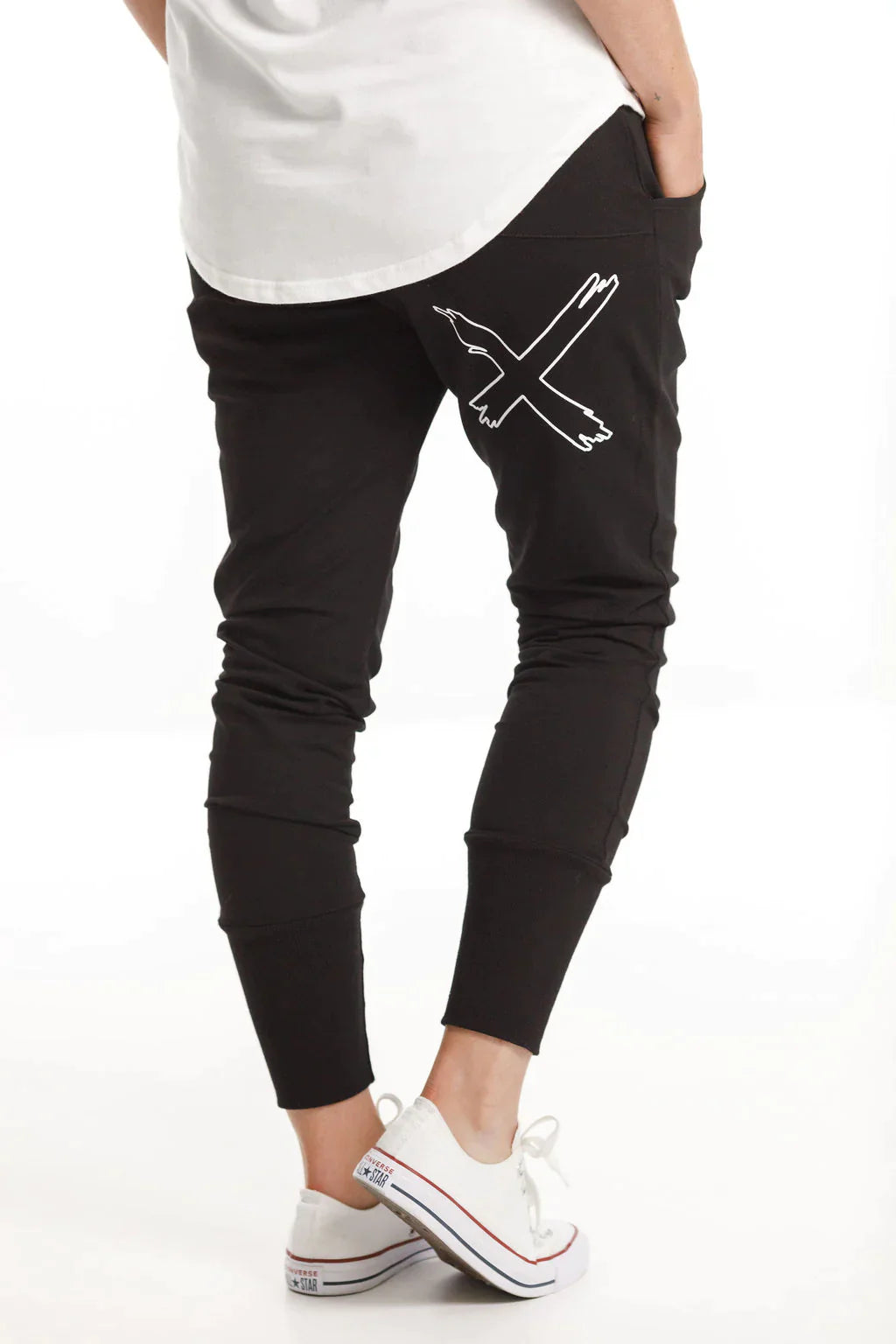 Apartment Pants for Women - Winter Weight Fleece Lounge Pants with Black & White X Outline Design - Cozy Homewear for Relaxing, Lounging & Sleeping