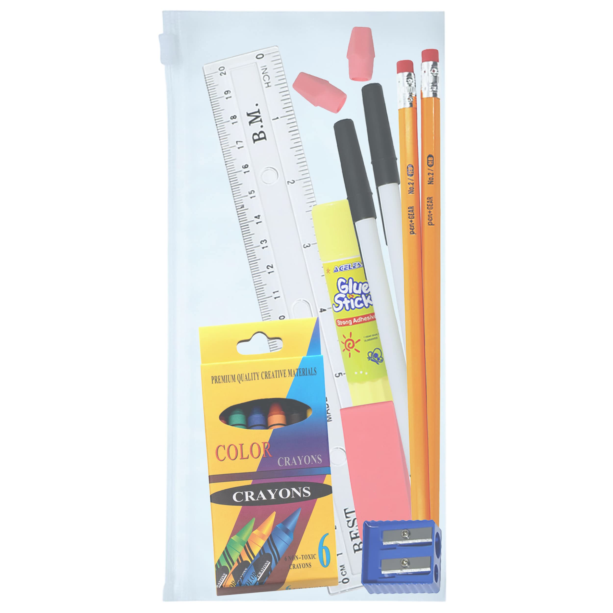 18-Piece Bulk School Supplies Kit for K-12 Students - Essential Classroom Supplies Box with Pens, Pencils & Crayons - Perfect for Elementary, Middle & High School Back to School, Homework & Art Projects