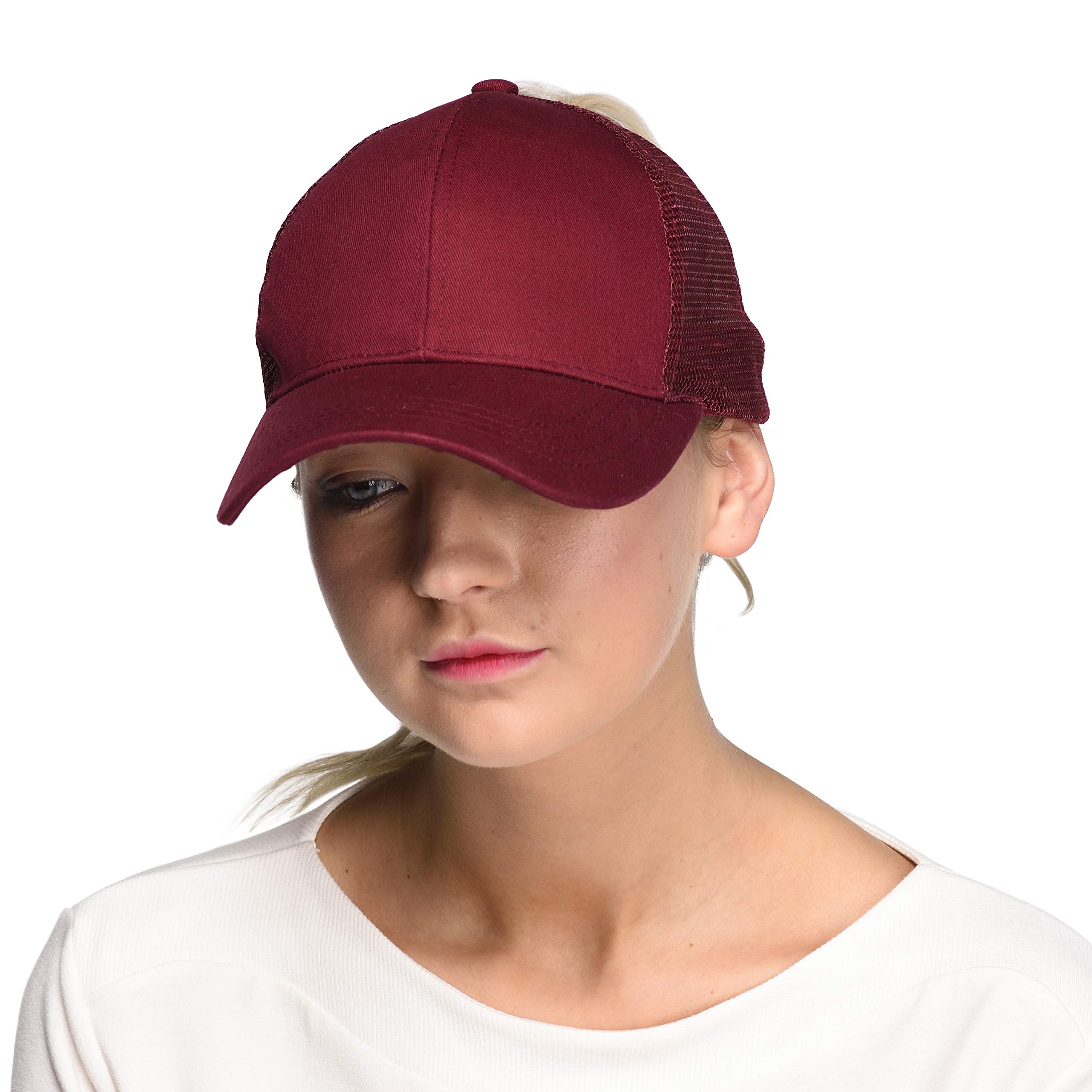 Stylish Ponytail Baseball Cap for Women - C.C Hatsandscarf Trucker Hat with Messy Bun Opening (BT-6) - Perfect for Running, Gym, and Outdoor Activities