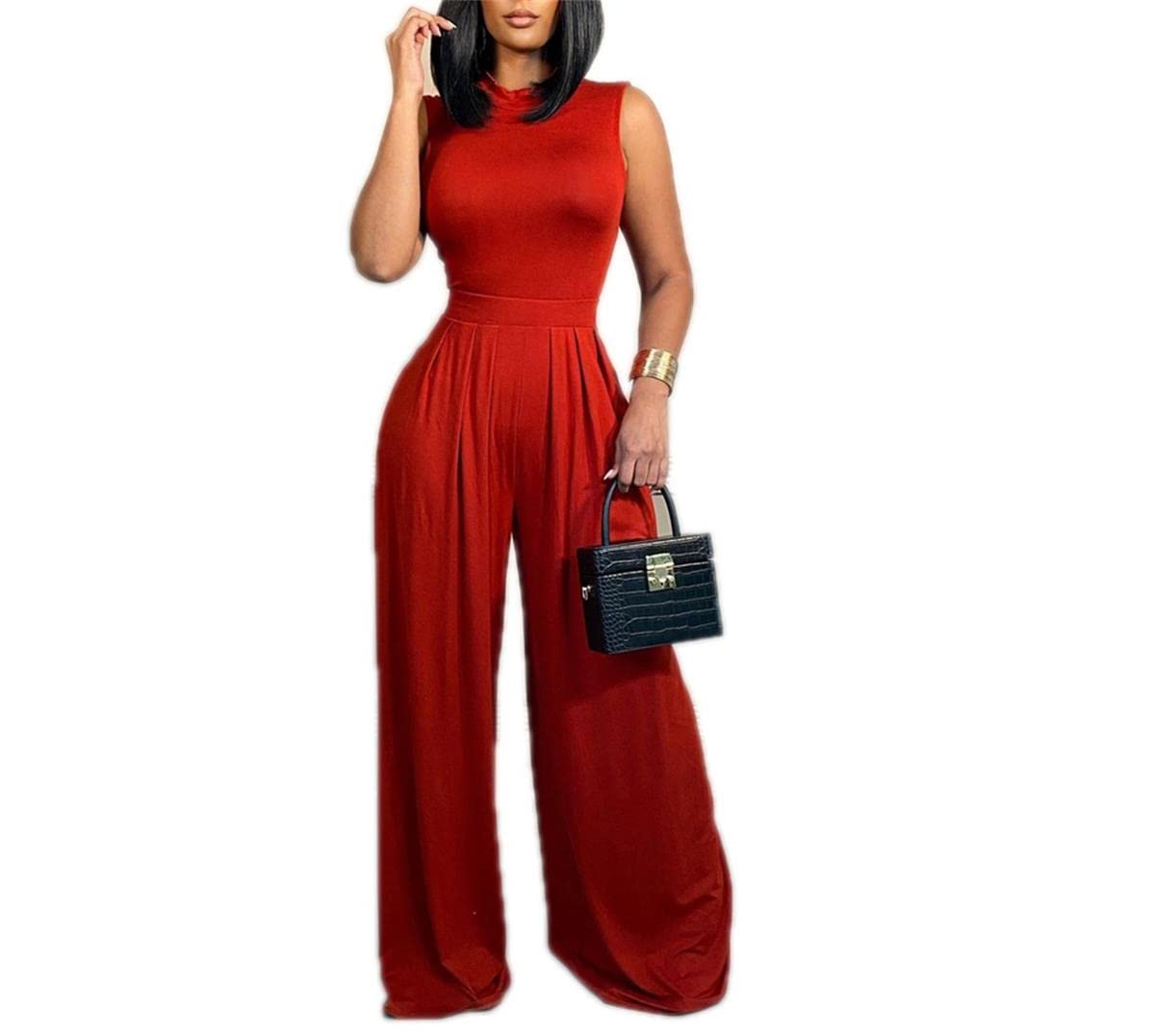 Molilove Women's 2 Piece Outfits - Sexy Sleeveless Jumpsuit & High Waisted Pants Set | Trendy Two Piece Outfit for Women | Perfect for Summer Parties, Beach Vacations & Date Nights