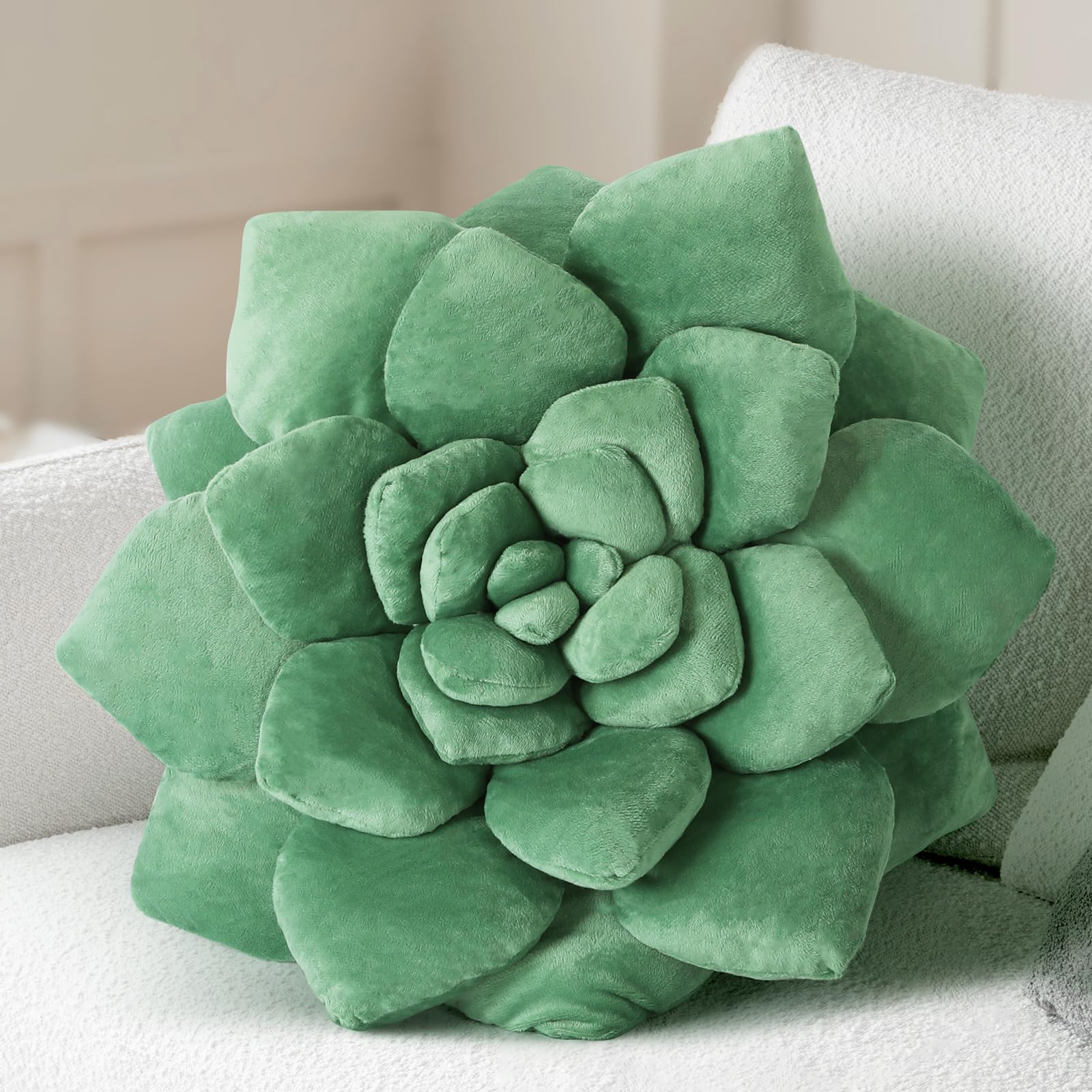 3D Succulent Shaped Pillow - 17.8 Inch Soft Plush Flower Cushion for Bedroom Decor, Unique Green Plant-Shaped Throw Pillow - Perfect for Sofa, Living Room, Nursery & Home Decoration
