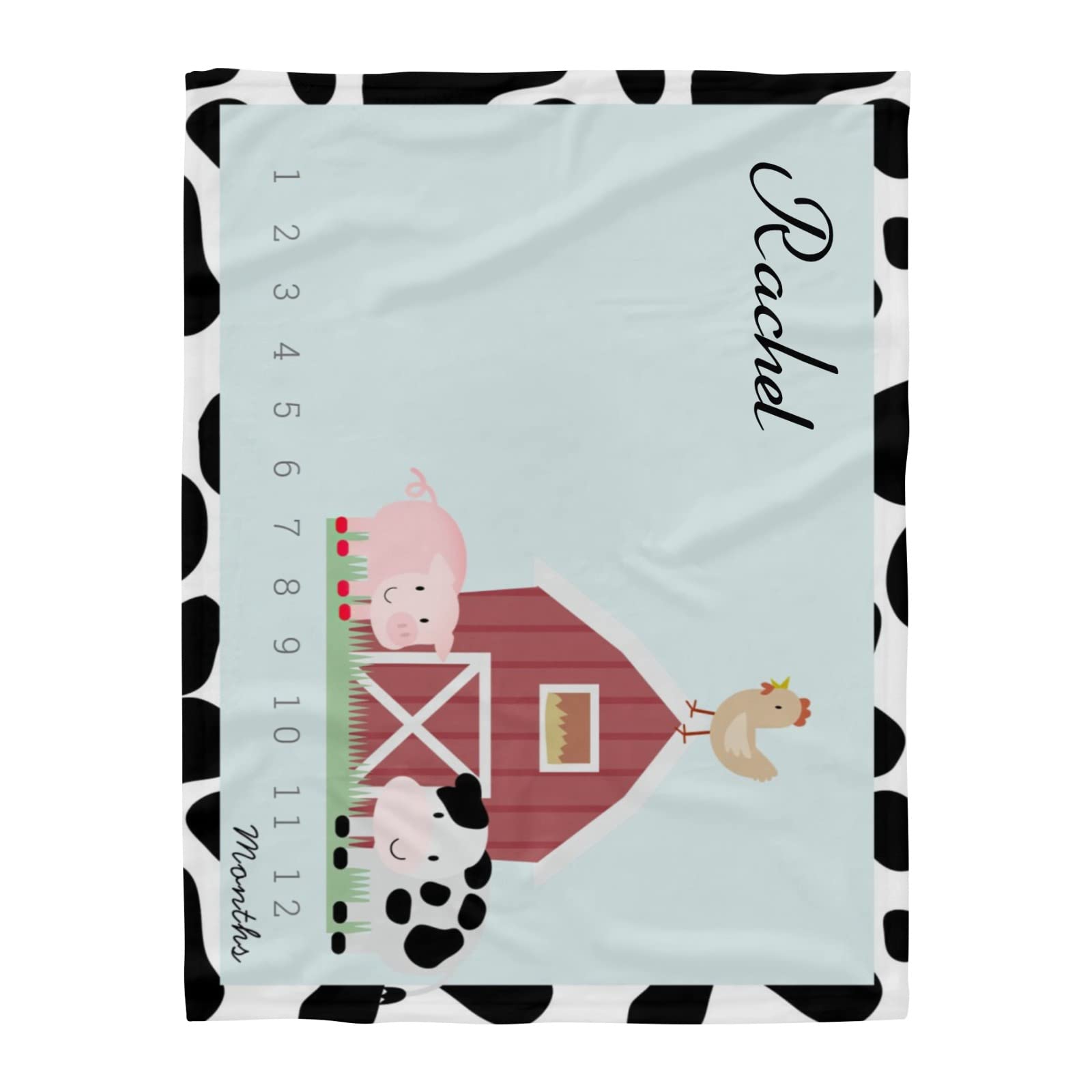 Custom Name Fleece Throw Blanket 50x60 Inch - Personalized Milestone Pasture Cows Design for Sofa, Bed & Wedding Gifts | Cozy Home Decor, Anniversary Present & Nursery Blanket