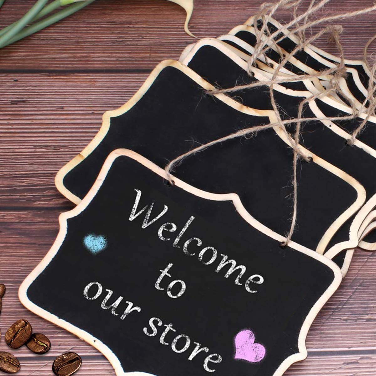 10 Pack Mini Chalkboard with Wooden Frame - Double Sided Hanging Blackboard Set Includes Chalk & Eraser - Perfect for Table Numbers, Home Decor, Party Favors, Restaurants, and DIY Craft Projects