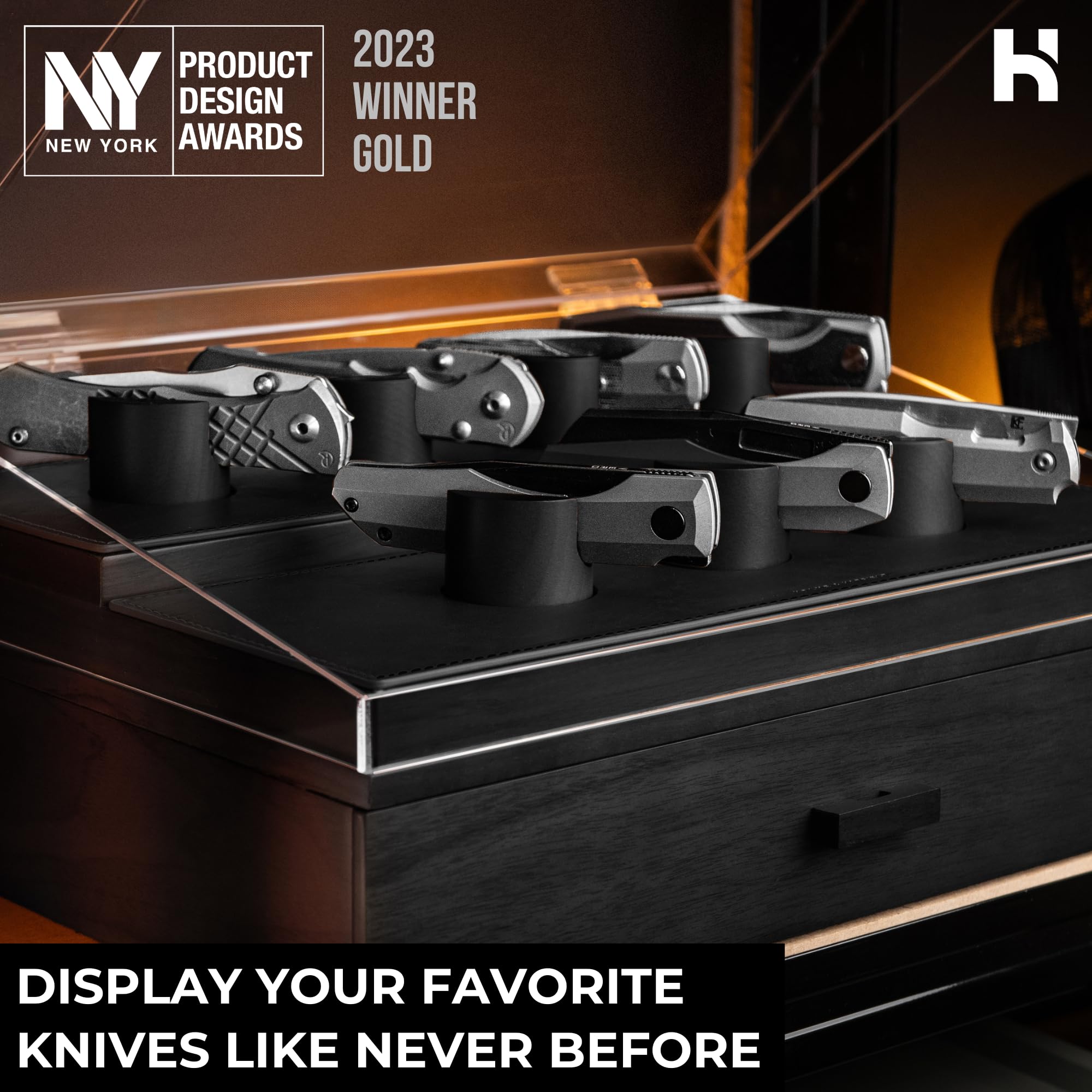 Premium Wooden Knife Display Case for 30 Knives - Handcrafted EDC Knife Organizer & Collector's Gift - Durable Luxury Knife Storage Box for Home, Office, or Camping Use