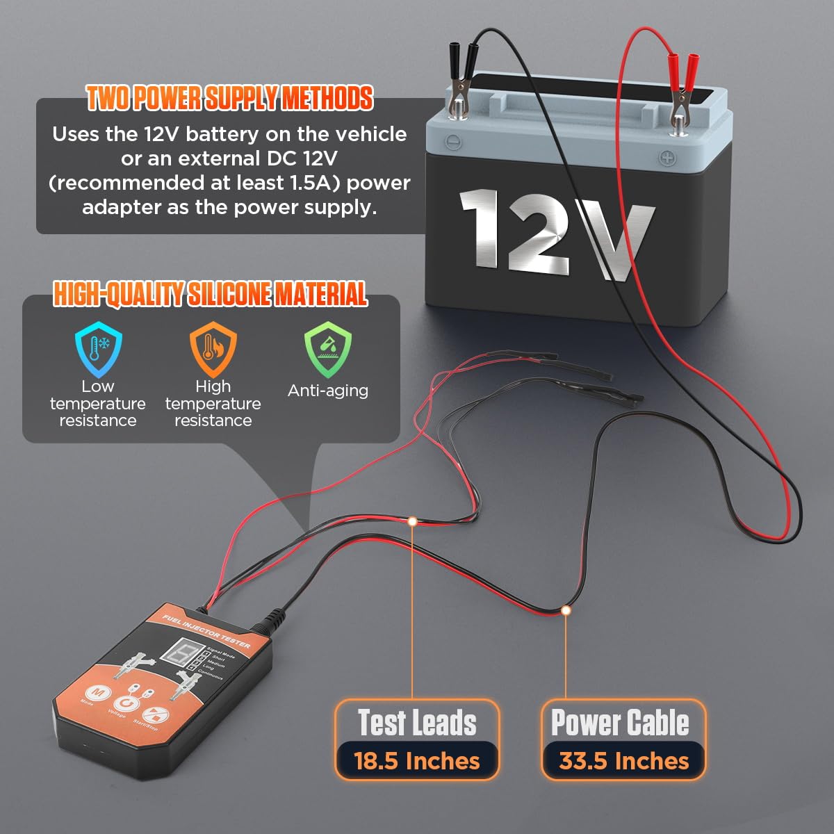 Universal Fuel Injector Cleaner Kit - 8 Pulse Modes Tester & Cleaning Tool with 6 Size Adapters (12V/5V Output) | DIY Car Maintenance for Improved Engine Performance & Fuel Efficiency