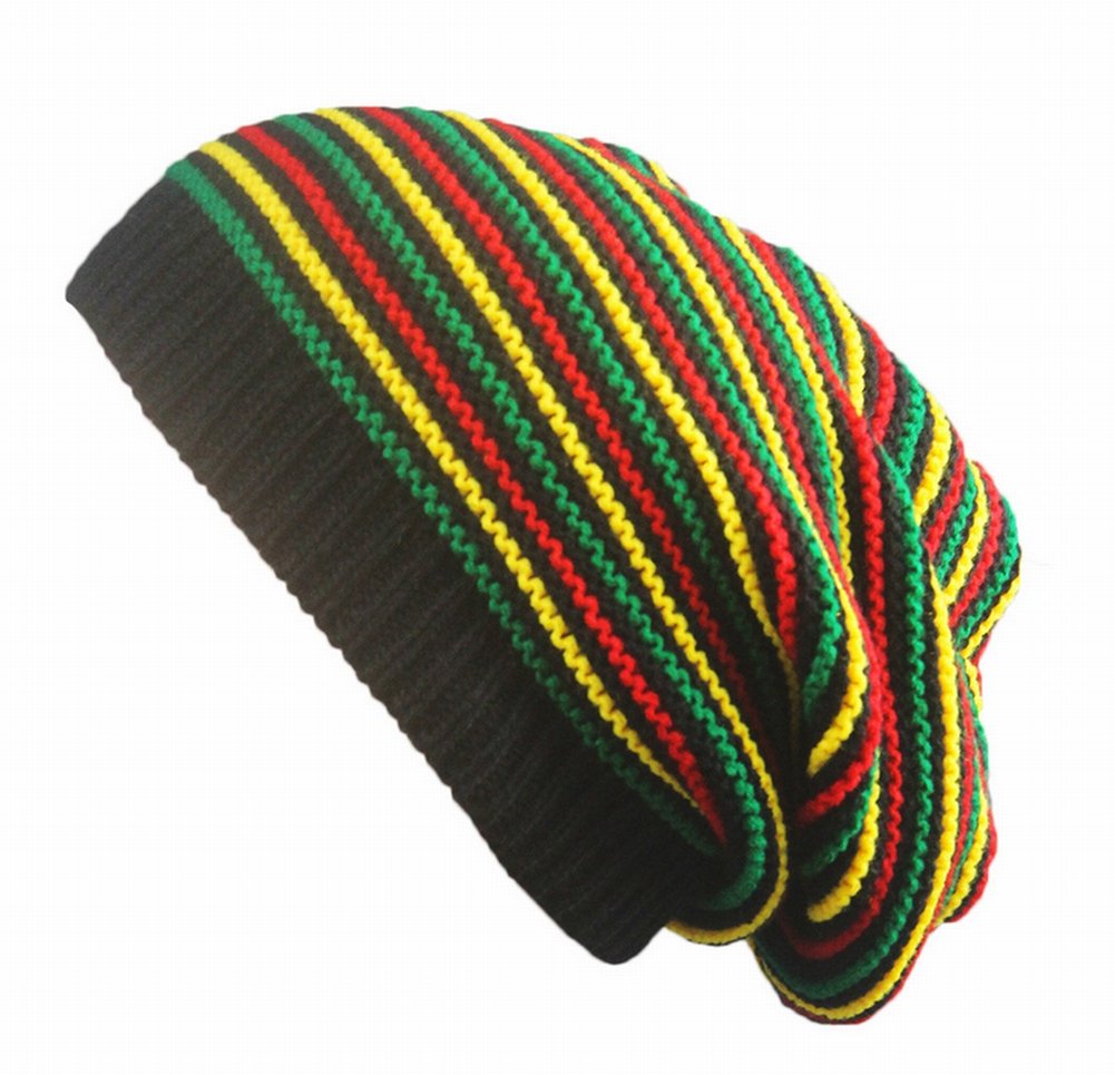 Ganesha Unisex Jamaica Reggae Rainbow Stripes Oversized Slouch Winter Beanie Hat - Warm Knit Ski Cap for Men & Women - Perfect for Cold Weather, Snowboarding, and Street Style Fashion