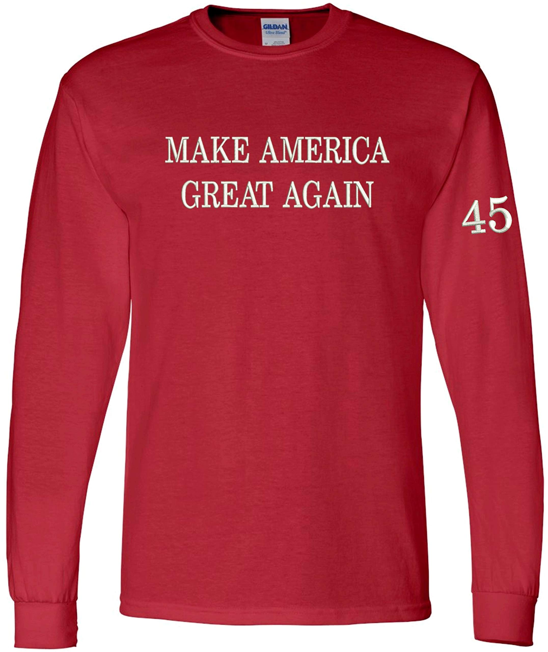 Make America Great Again Embroidered Long Sleeve T-Shirt - Patriotic Red Cotton Shirt for Men & Women - Perfect for Political Rallies, Fourth of July & Conservative Events