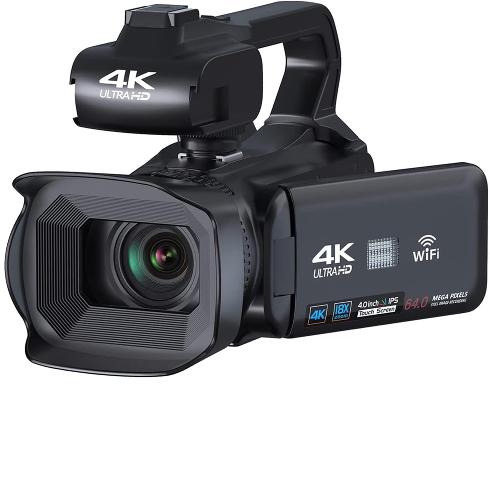 NMBHUS 18X Full UHD 4K Digital Camcorder with Rotating LCD Screen, WiFi Live Streaming Camera, 60FPS Video Recorder with 256GB SD Card Included - Perfect for Vlogging, YouTube Content Creation & Home Video Recording
