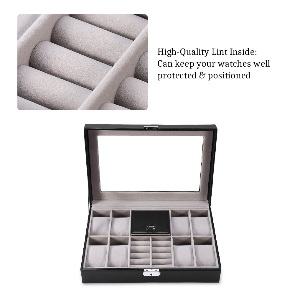 8+2 Watch Storage Case with Jewelry Grids - Professional Organizer for Rings & Watches | Durable Travel & Home Display Case (US)