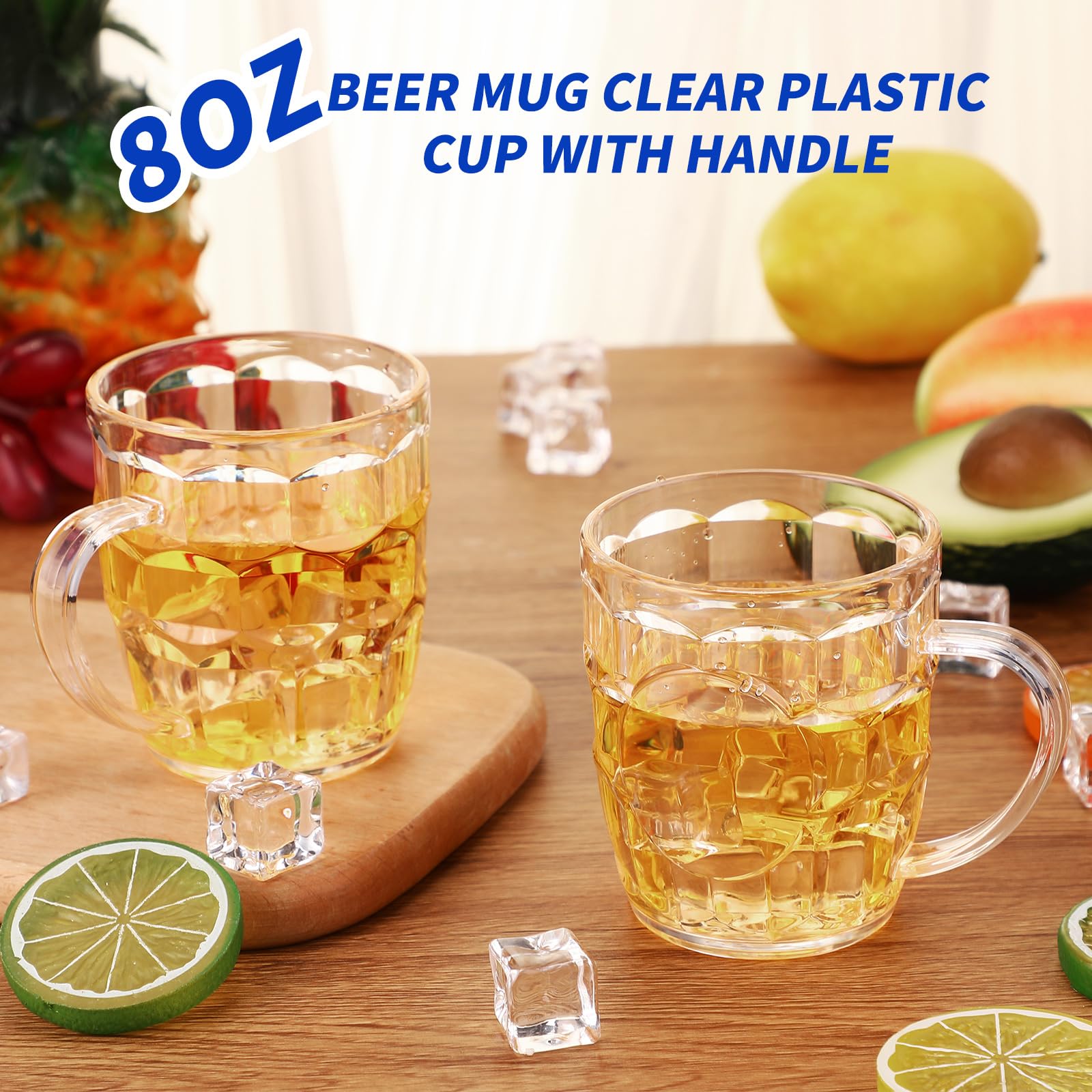 20 Pcs 8 oz Clear Plastic Beer Mugs with Handles - Reusable Dimpled Steins for Oktoberfest, Party, BBQ & Picnic - Durable Mini Beer Glasses for Outdoor Events & Home Decor