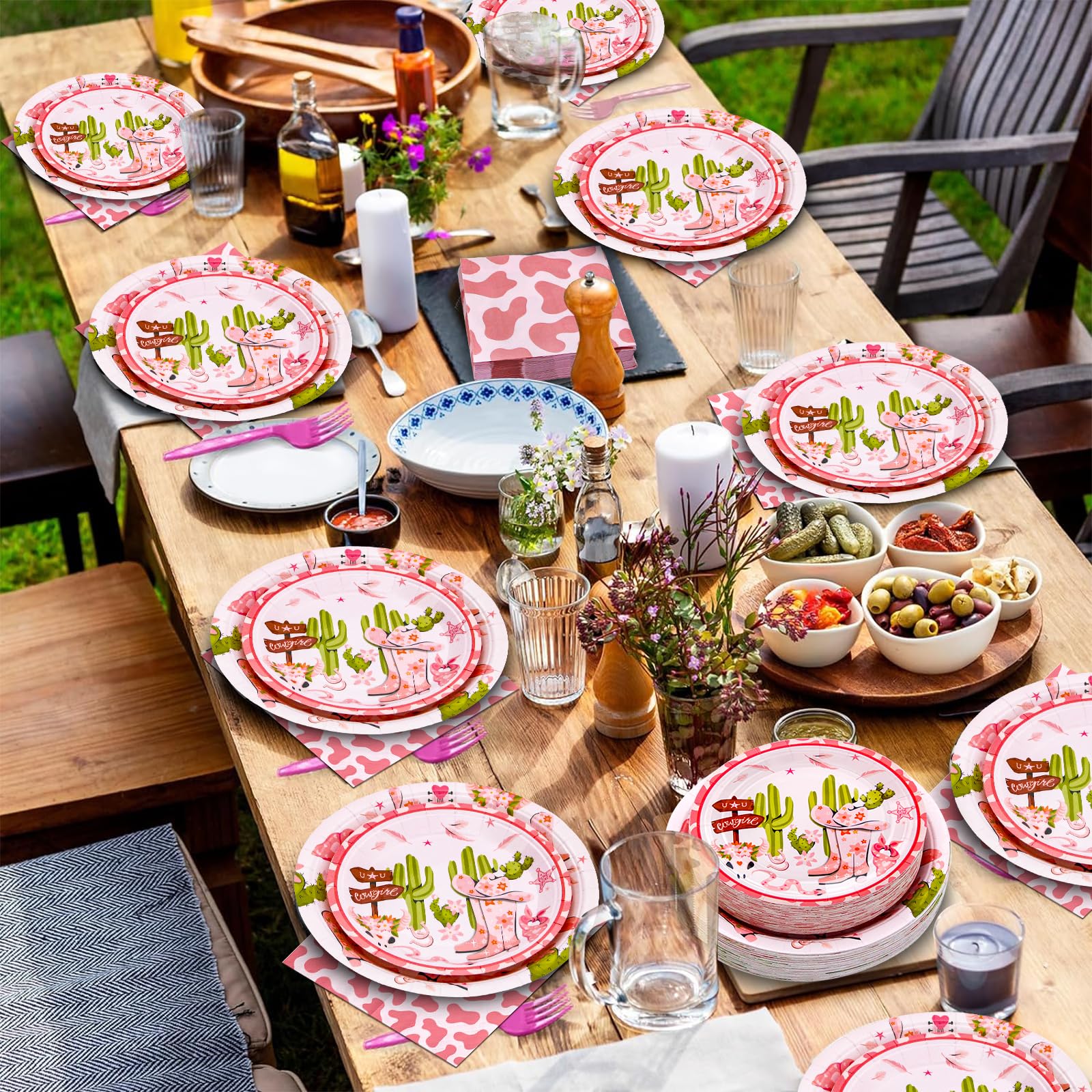 180PCS Pink Cowgirl Party Supplies Set - Western Themed Paper Plates, Napkins for 60 Guests | Perfect for Rodeo Birthday, Bachelorette Party & Cowgirl Decorations | Includes Dinner Plates, Dessert Plates & Napkins | Great for Themed Parties, BBQ Events & Western Celebrations