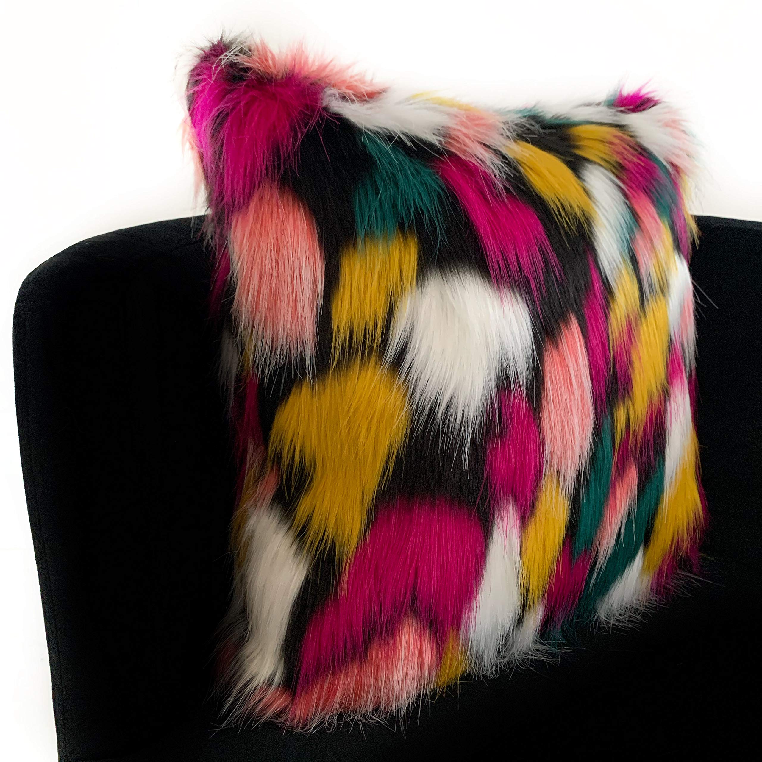 Luxury Amazonian Bird Faux Fur Throw Pillow - 24x24 Inches Double Sided Decorative Cushion in Purple, Yellow & Black | Perfect for Sofa, Bedroom & Living Room Decor