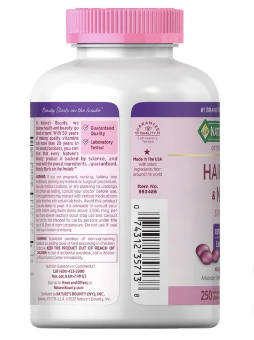 Nature's Bounty Hair Skin & Nails Supplement with Biotin & Collagen - 250 Softgels (2 Pack) - Promotes Healthy Hair Growth, Strong Nails & Glowing Skin for Women & Men