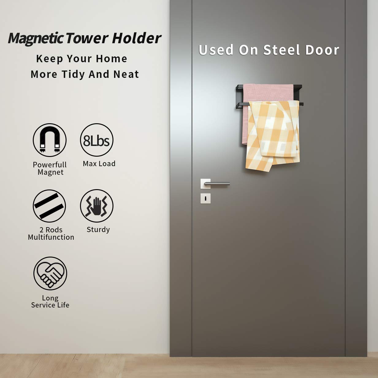 Magnetic Paper Towel Holder for Refrigerator - Strong Iron Kitchen Towel Bar & Multi-Functional Paper Rack - No Drill Installation for Kitchen, Bathroom, Toilet (Black, Medium) - Perfect for Hands-Free Cleaning & Space-Saving Organization