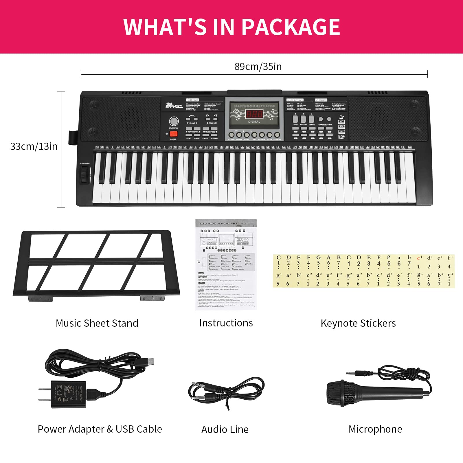 61-Key Electric Keyboard Piano for Beginners - Portable Digital Piano with Stand, Built-in Speakers, Microphone & Headphone Jack - Perfect for Home Practice, Music Lessons & Performances (Black)