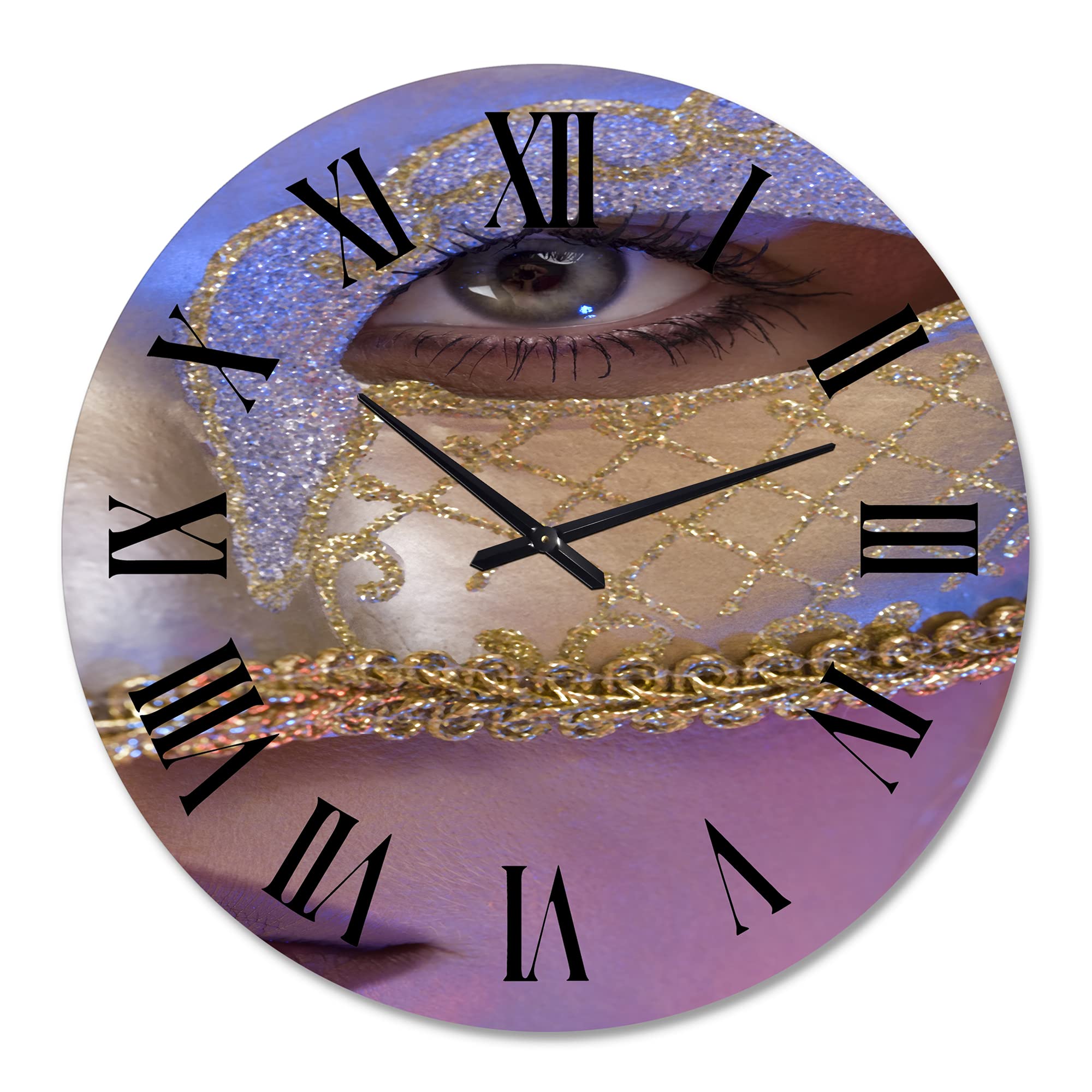 DesignQ Modern Venetian Mask Wall Clock - Large Decorative Clock for Living Room, Bedroom & Office - Stylish Home Decor & Unique Gift Idea