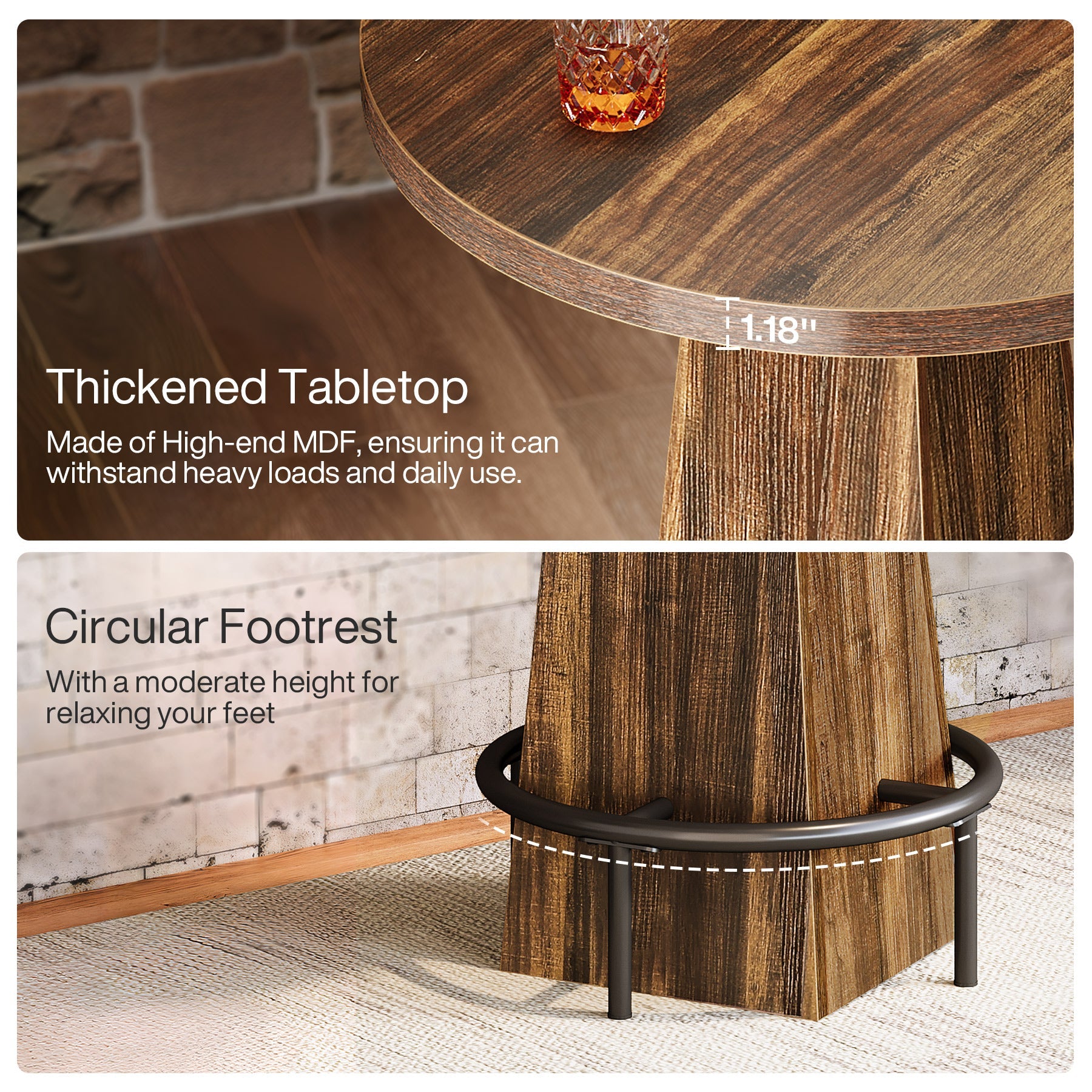 Round Pub Table with Footrest - 30