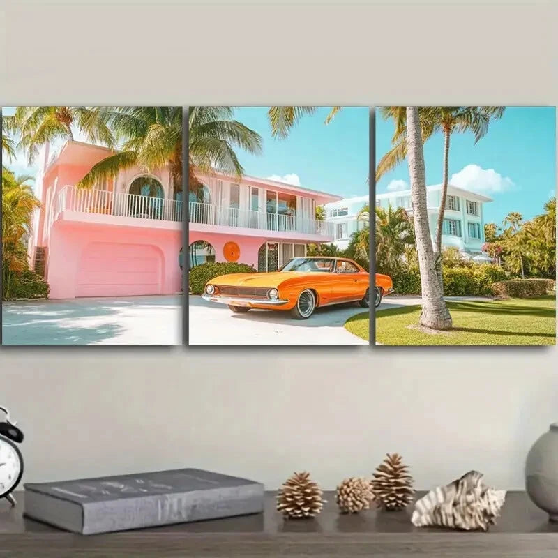3-Piece Mid Century Modern Car Wall Art Set - Framed Canvas 40x60cm (16x24in) - High Quality Print - 100% Australian Made - Ready to Hang - Perfect for Living Room, Bedroom, Office & Man Cave Decor