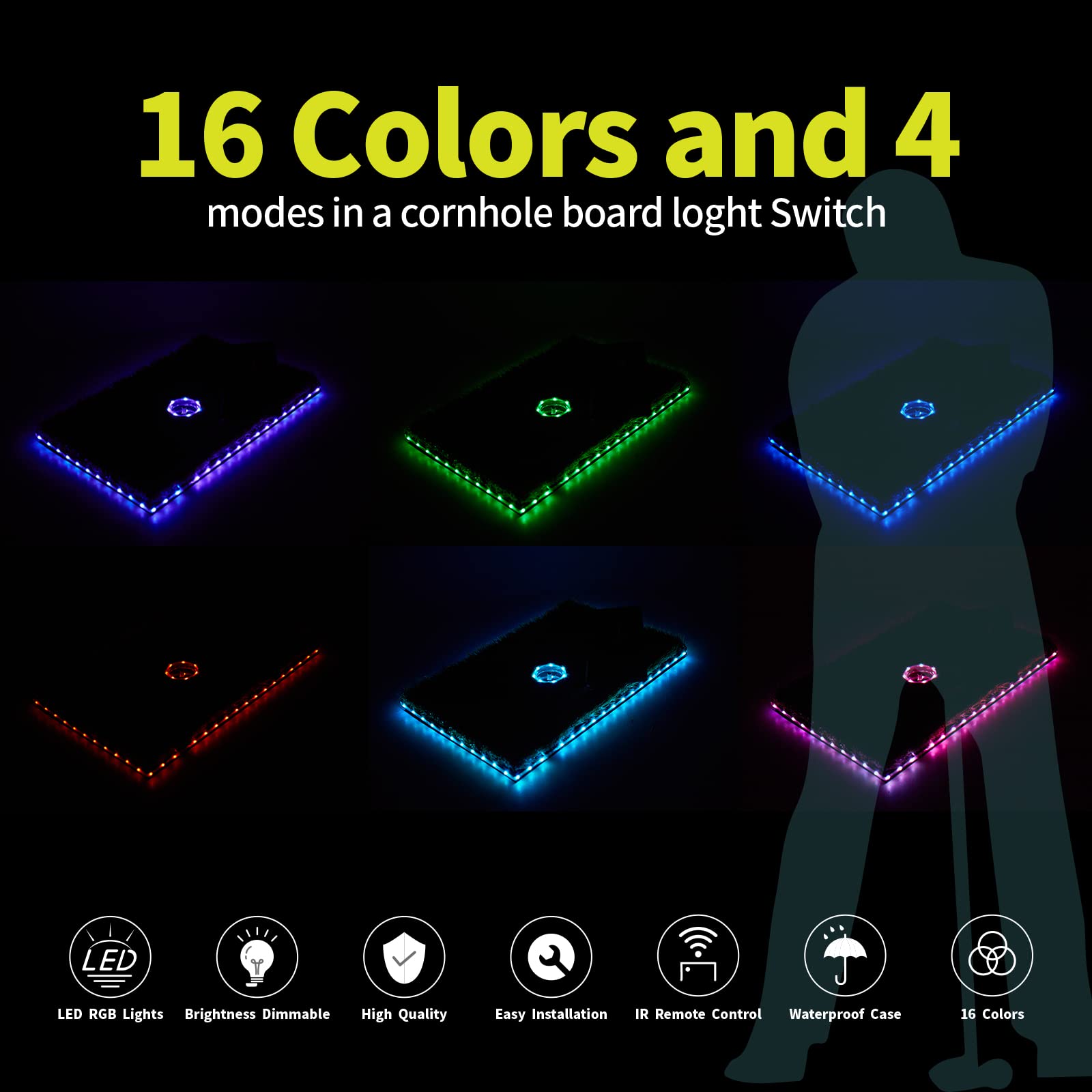 LED Floating Golf Green for Pool - 16 Color Remote Control Chipping Mat with Ring & Edge Lights - Perfect for Nighttime Backyard Swimming Pool Games & Outdoor Entertainment