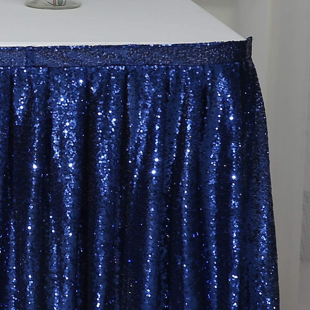 6ft x 30in Deep Blue Sequin Table Skirt - Sparkly Draped Table Cover for Birthday Parties, Baby Showers, Weddings & Events | Perfect for Dessert Tables, Cake Tables & Exhibition Receptions