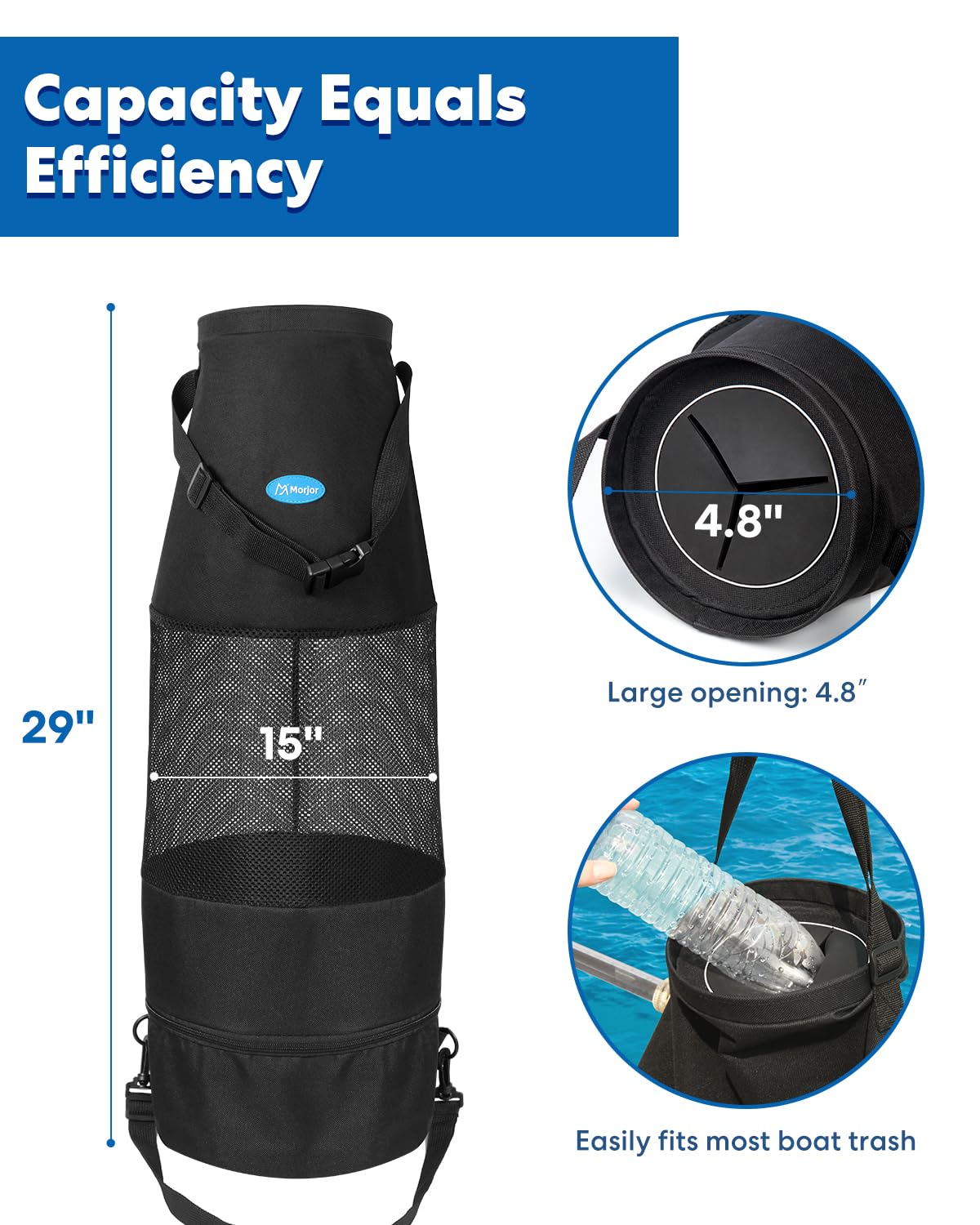 Portable Marine Trash Can with Bottom Zipper for Easy Cleaning | Collapsible Boat Garbage Bag | Reusable & Durable | Perfect for Fishing, Boating & RV Trips