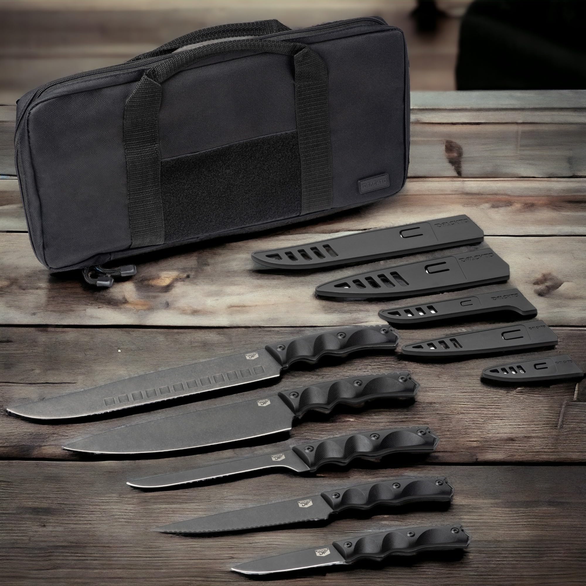 Premium Tactical Chef Knife Set - High Carbon Stainless Steel with G10 Handle & Sheath - Stonewashed Black Outdoor Cooking Knives for Camping, BBQ, Travel & Survival Kit - Professional Kitchen & Tactical Knife Set for Chefs & Adventurers