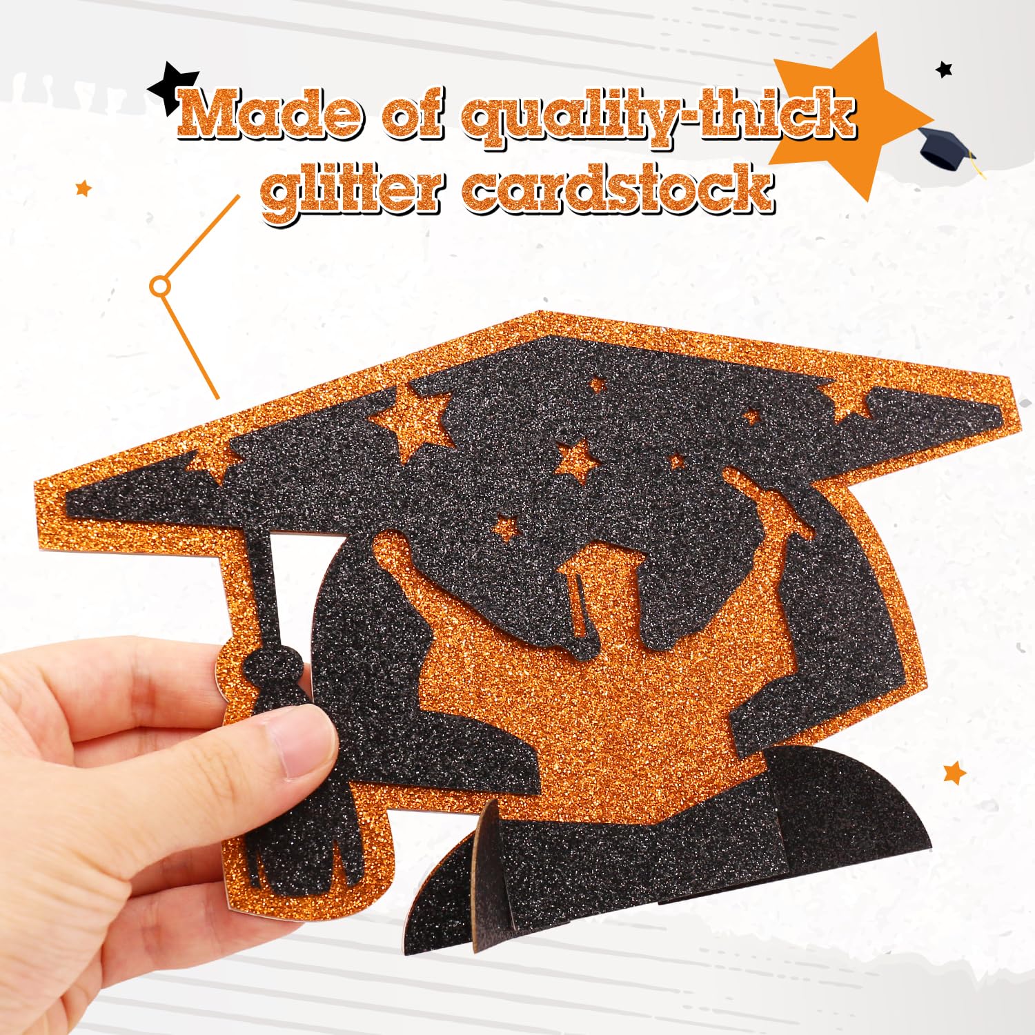 2025 Orange Graduation Glitter Centerpieces - Set of 6 | Graduation Table Decorations & Photo Booth Props | Perfect for Graduation Parties, School Celebrations & Commencement Ceremonies