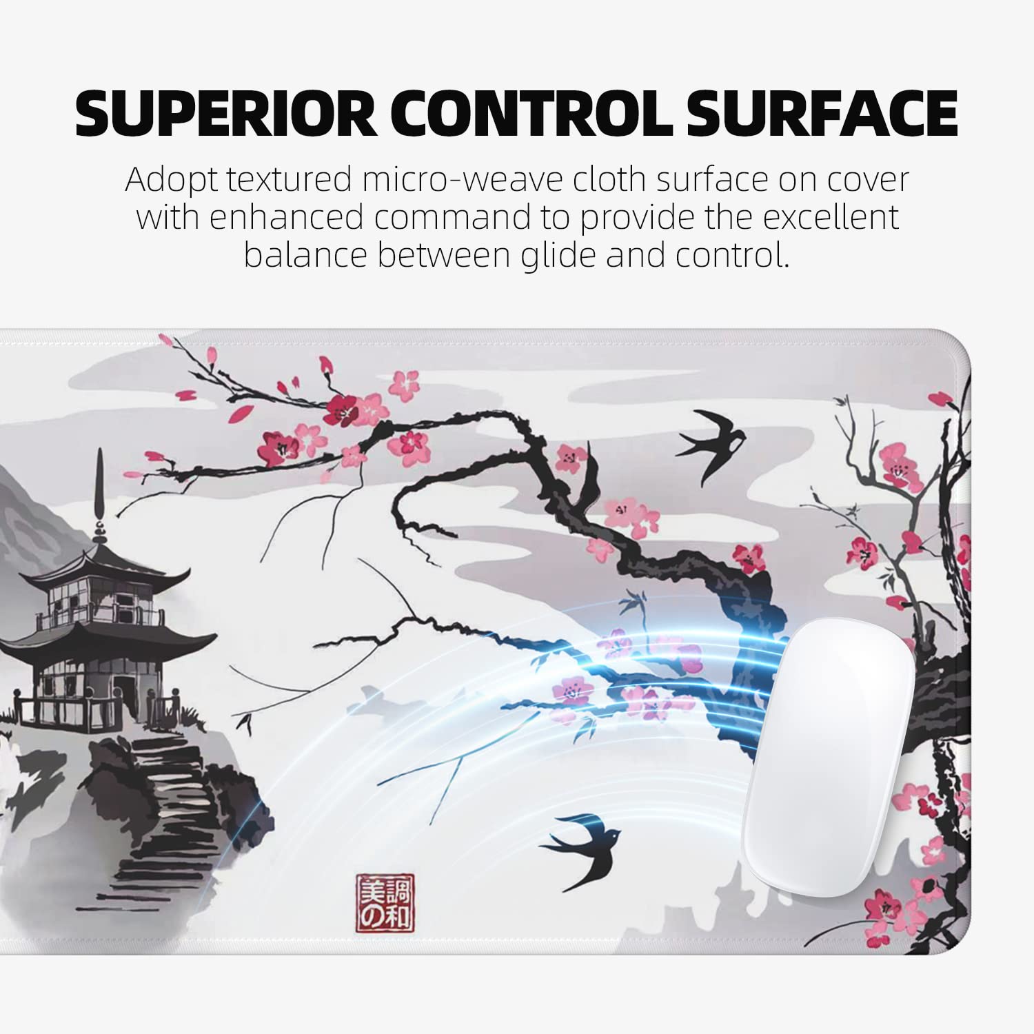 Premium ETZ Japanese Cherry Blossom Mouse Pad - 31.5×11.8×0.12 Inch Extra Large Gaming Mouse Mat with Non-Slip Rubber Base & Stitched Edges - Perfect for Office, Home & PC Gaming Setup (Elegant Floral Design)