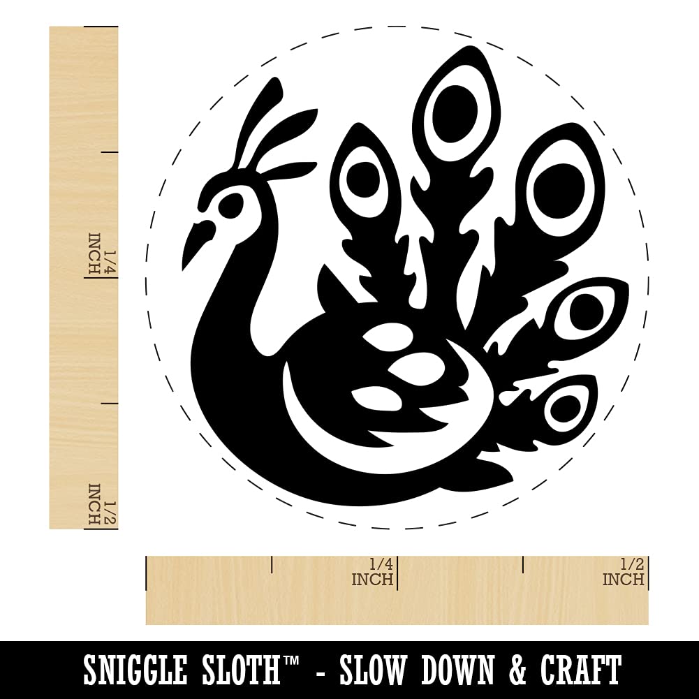 Pretty Peacock Self-Inking Rubber Stamp - 1/2 Inch Mini Craft Stamp with Yellow Ink for Scrapbooking, Planner Decor, DIY Cards & Gift Wrapping