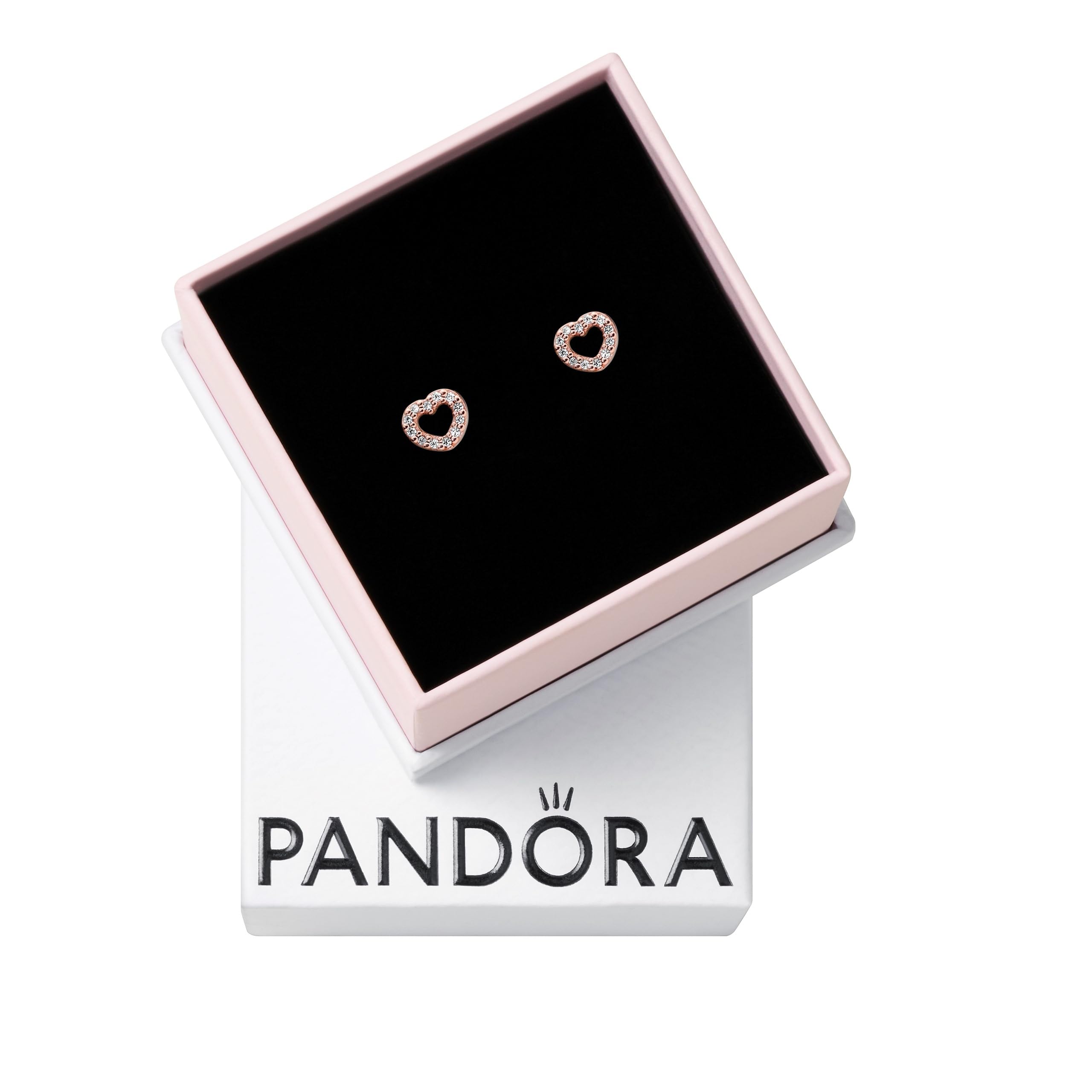 PANDORA Open Heart Stud Earrings for Women - 14k Rose Gold Cubic Zirconia Earrings - Elegant Gift for Her with Gift Box - Perfect for Valentine's Day, Anniversary & Special Occasions