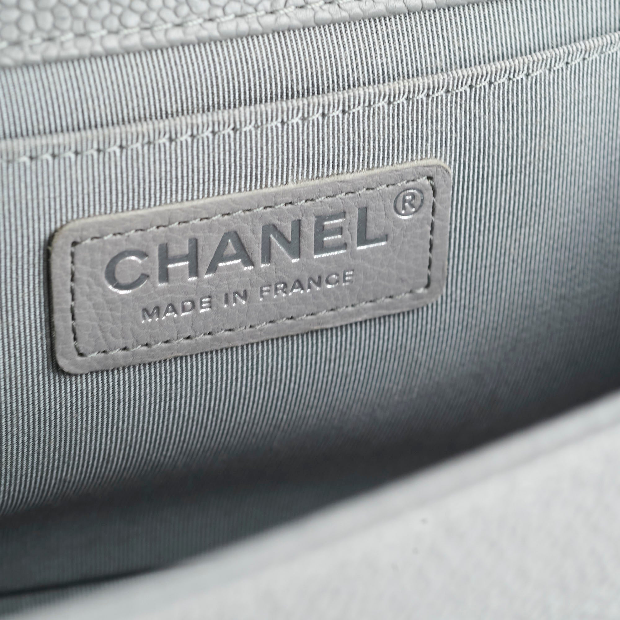 Chanel Old Medium Chevron Boy Bag in Grey Caviar Leather - Luxury Designer Handbag for Women, Perfect for Evening Events & Special Occasions