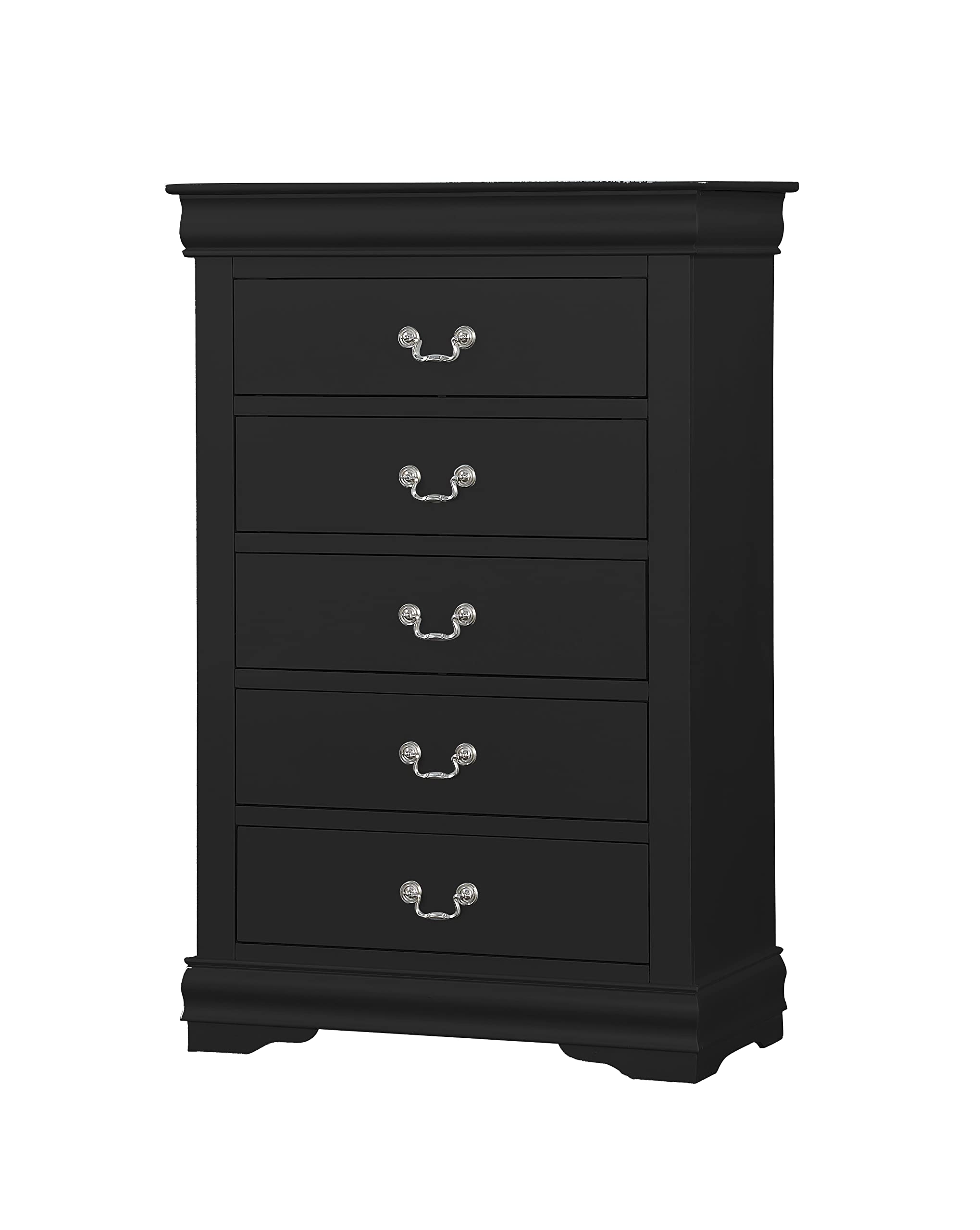 6-Piece Queen Bedroom Set - Black Bed Frame, Dresser, Chest, 2 Nightstands & Mirror | Complete Furniture Suite for Master Bedroom or Guest Room Decor