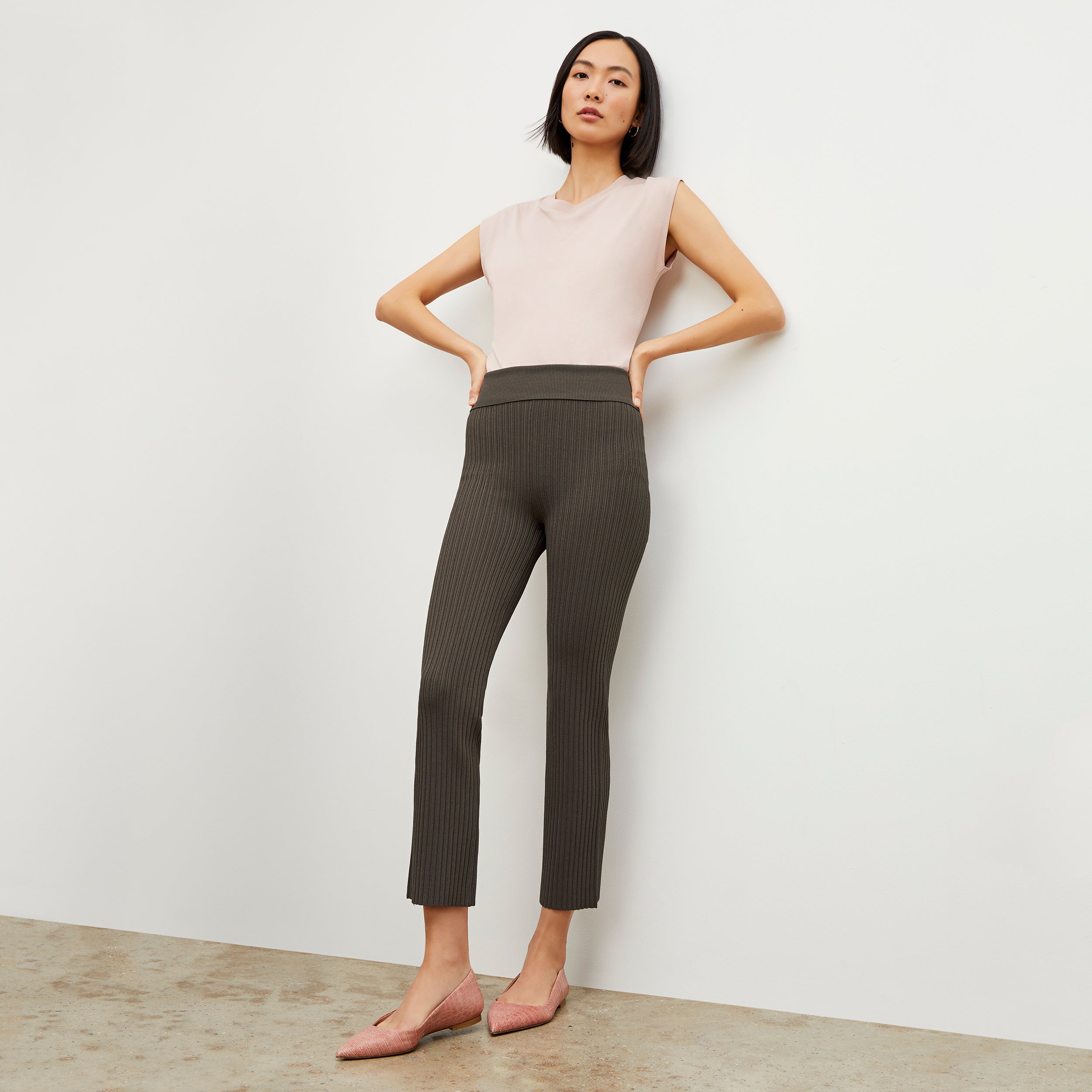 Finley Stretch Pants for Women - Ribbed Knit Joggers in Ash Gray | Comfortable Lounge Pants for Yoga, Home & Casual Wear