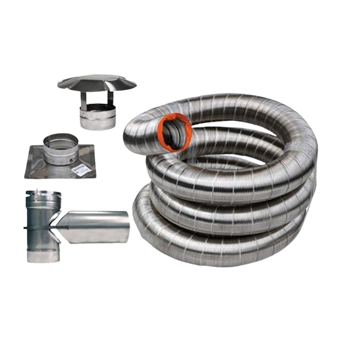 Drolet VOLKA 425 4 X 25' Vortex Stainless Steel Flexible Liner Kit for Pellet Stoves - Perfect for Home Heating & Fireplace Installation