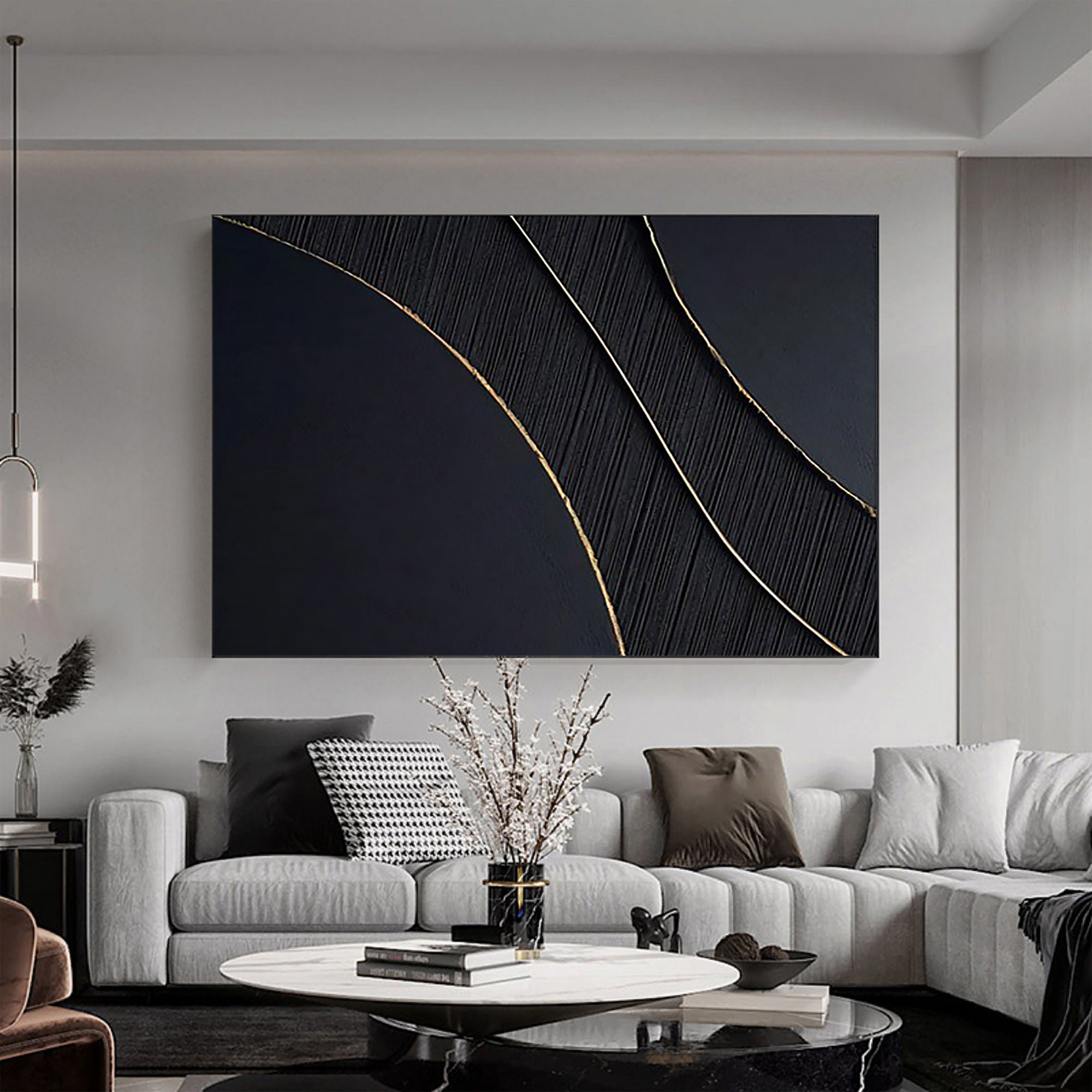 Black Gold Minimalist Textured Abstract Wall Art Painting #MZ049 - Perfect for Modern Home & Office Decor