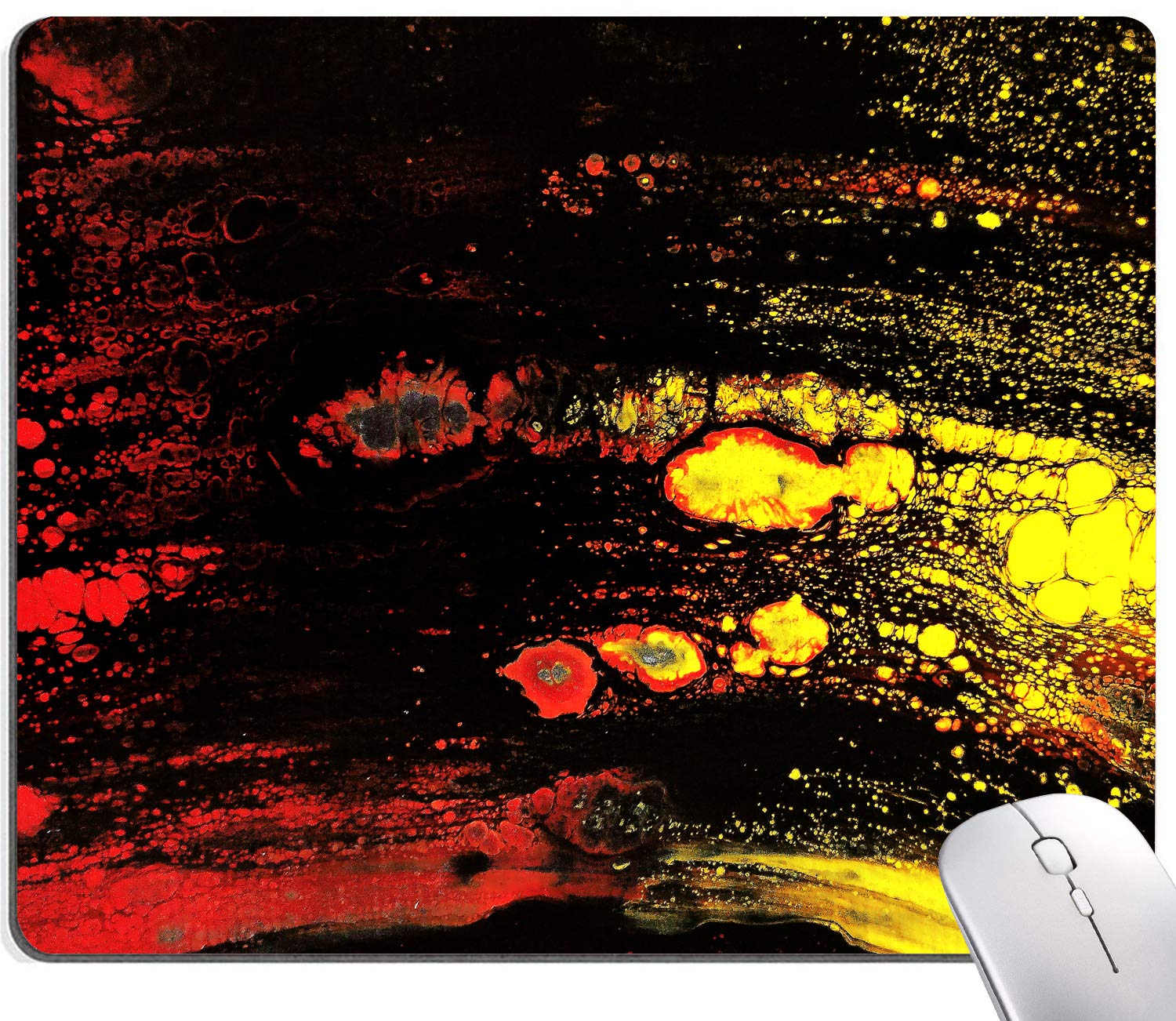 Premium Non-Slip Rubber Gaming Mouse Pad with Marble Texture & Macro Cells - Red & Yellow Custom Design for Computer, Laptop & Office Use - Perfect for Work, Gaming & Home Office Setup