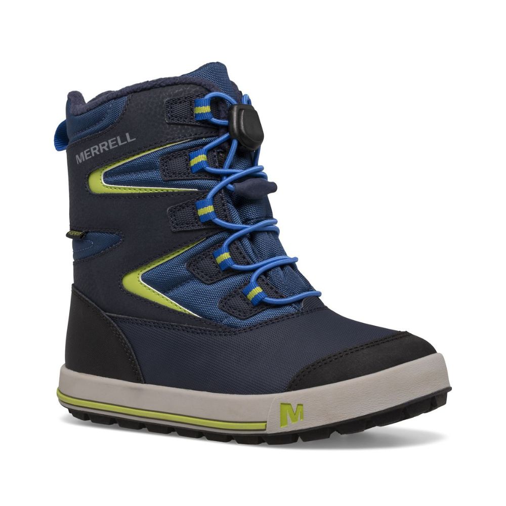 Merrell Snow Bank Kids Snow Boots - Navy/Citron - Waterproof Winter Boots for Boys & Girls - UK Size 10 - Perfect for Snow Play, Sledding & Cold Weather Adventures