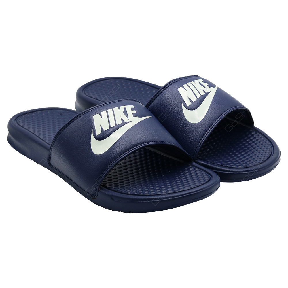 Nike Men's Benassi JDI Slides - Comfortable Sandals for Men in Midnight Navy/Wind Chill/White - Perfect for Pool, Beach & Casual Wear