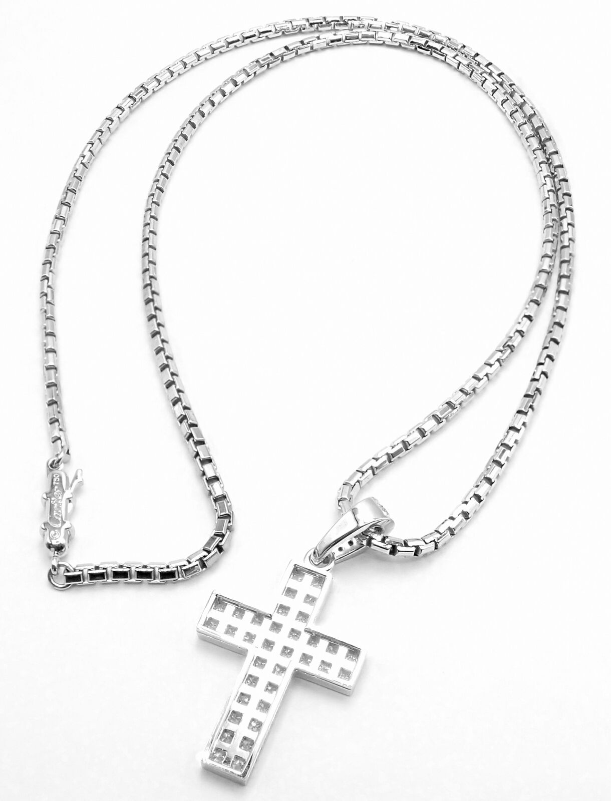 Authentic Cartier Cross 18K White Gold Diamond Pendant Necklace for Women - Luxury Jewelry Gift for Anniversary, Valentine's Day & Special Occasions