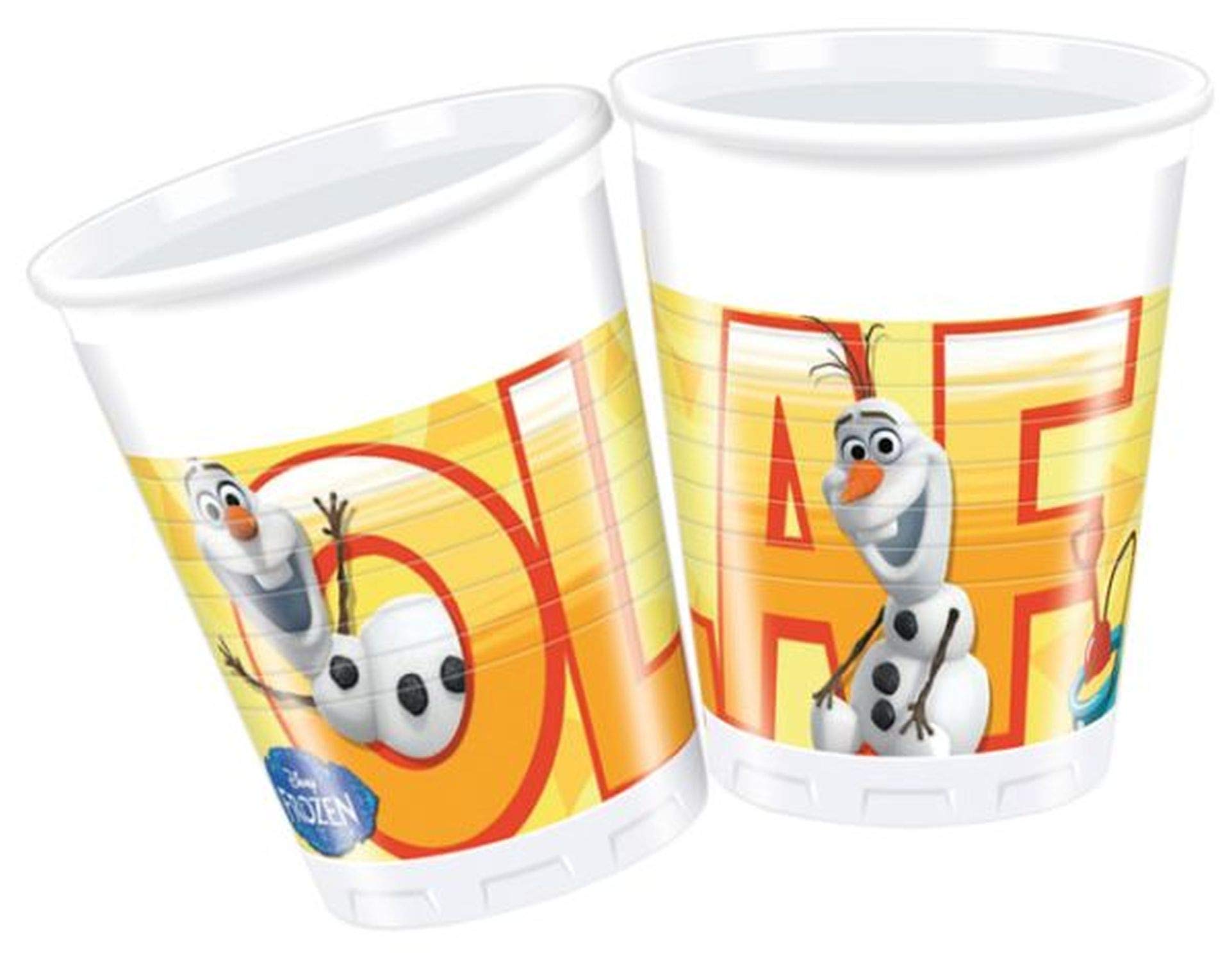 Disney Frozen Plastic Cups 8-Pack (200ml) - Summer Olaf Themed Party Cups for Kids Birthday, Pool Parties & Summer Celebrations